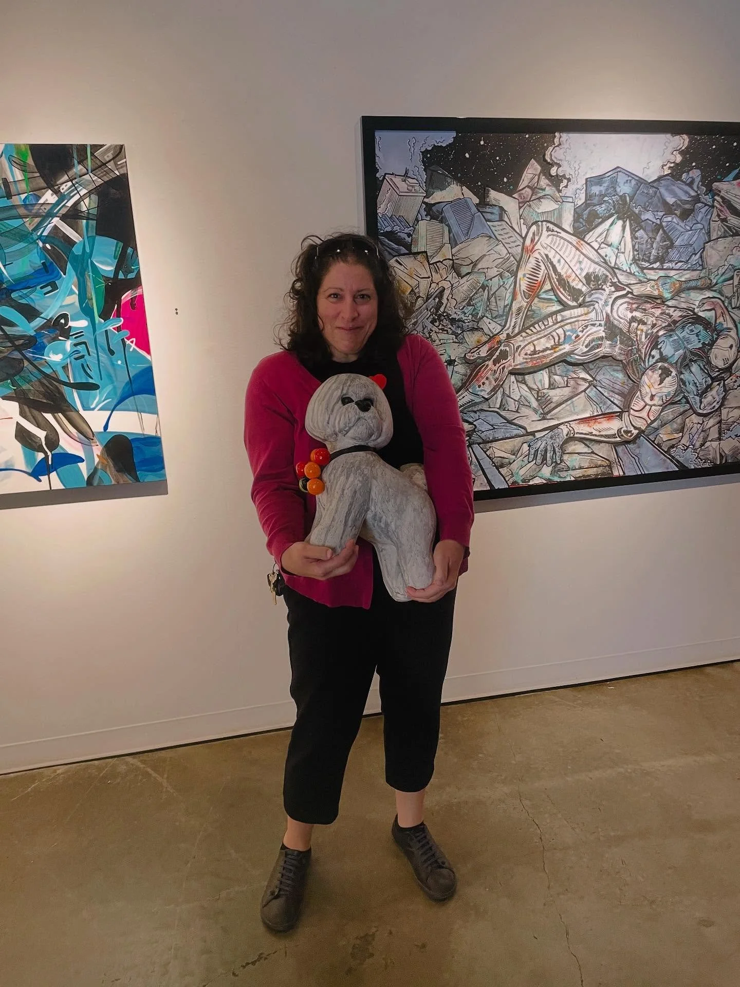 That time @kristagrecco brings her newest piece:

BIG #bich&oacute;n Frise hand built porcelain to the gallery in preparation for our #marvel exhibit and all is wondrous and wonderful @kailinart