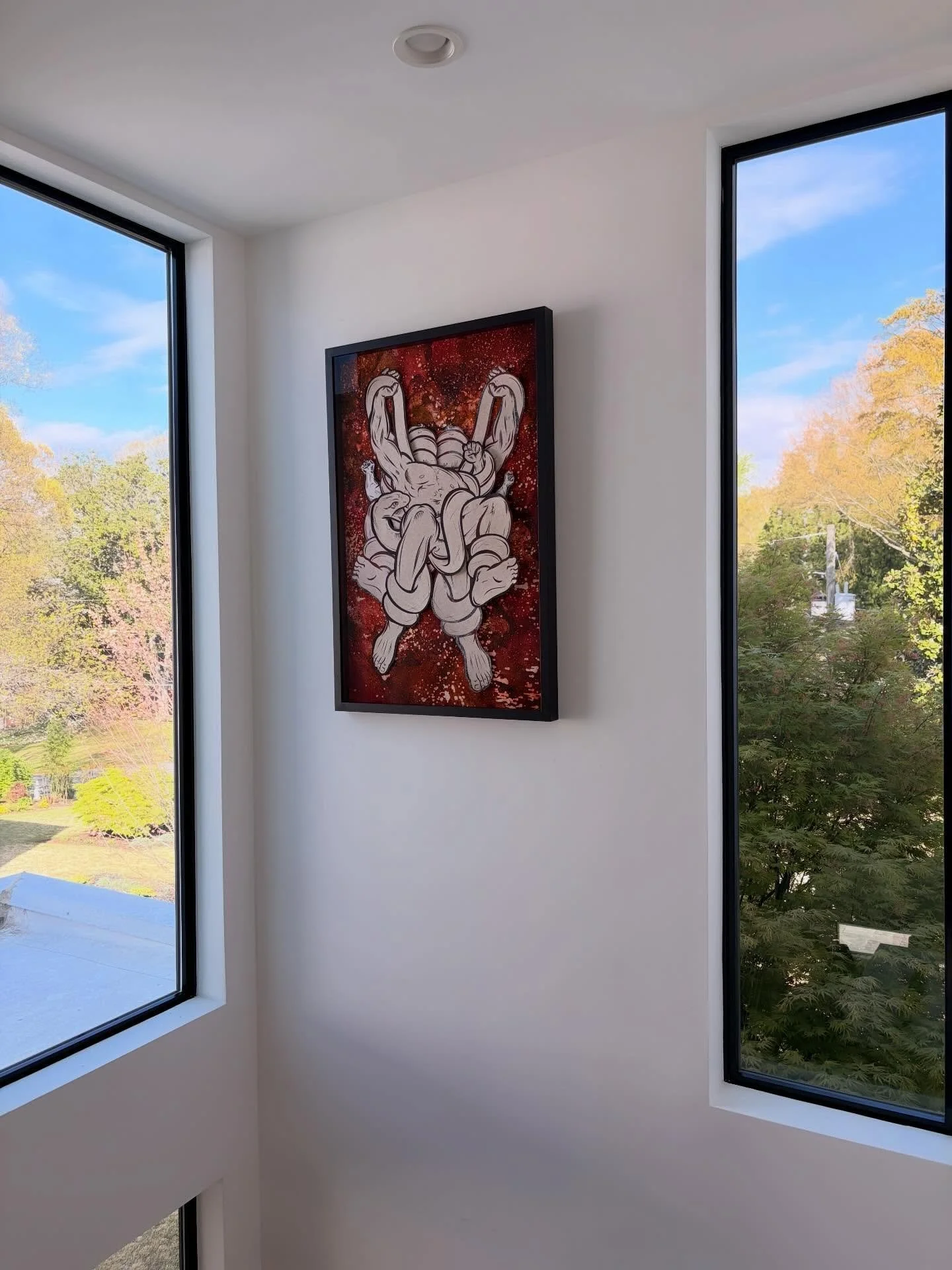 And in a gorgeous three storied contemporary home a @the_stan_clark work of art has found its home #artinstallation @kailinart 🏆🎨🌿