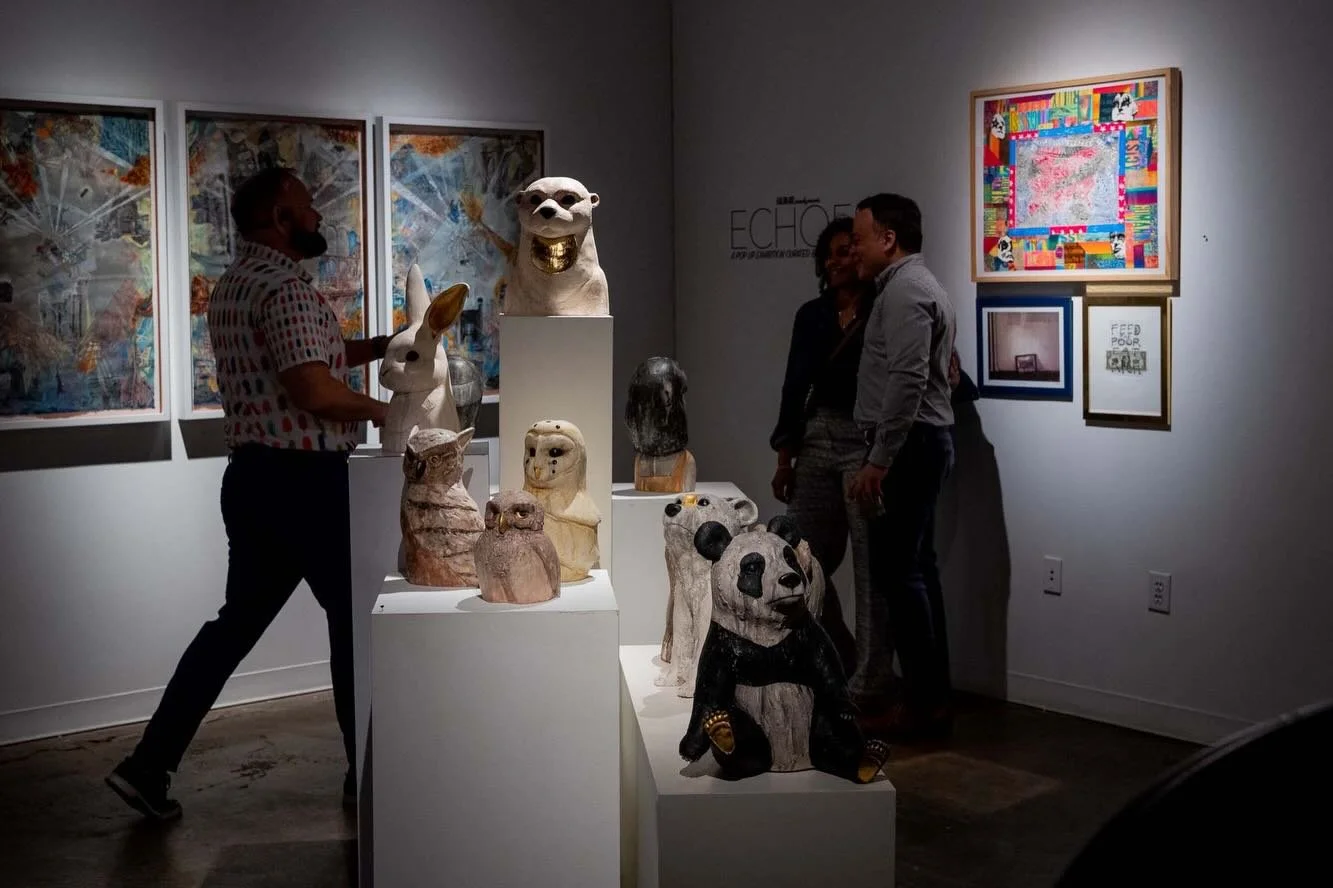 You are cordially invited to our upcoming #echoes artist collector mixer and talk this Saturday, May 9th from 4-6pm @kailinart curated by @thehaplessprintmaker Chloe Alexander 🌺🎨🪩