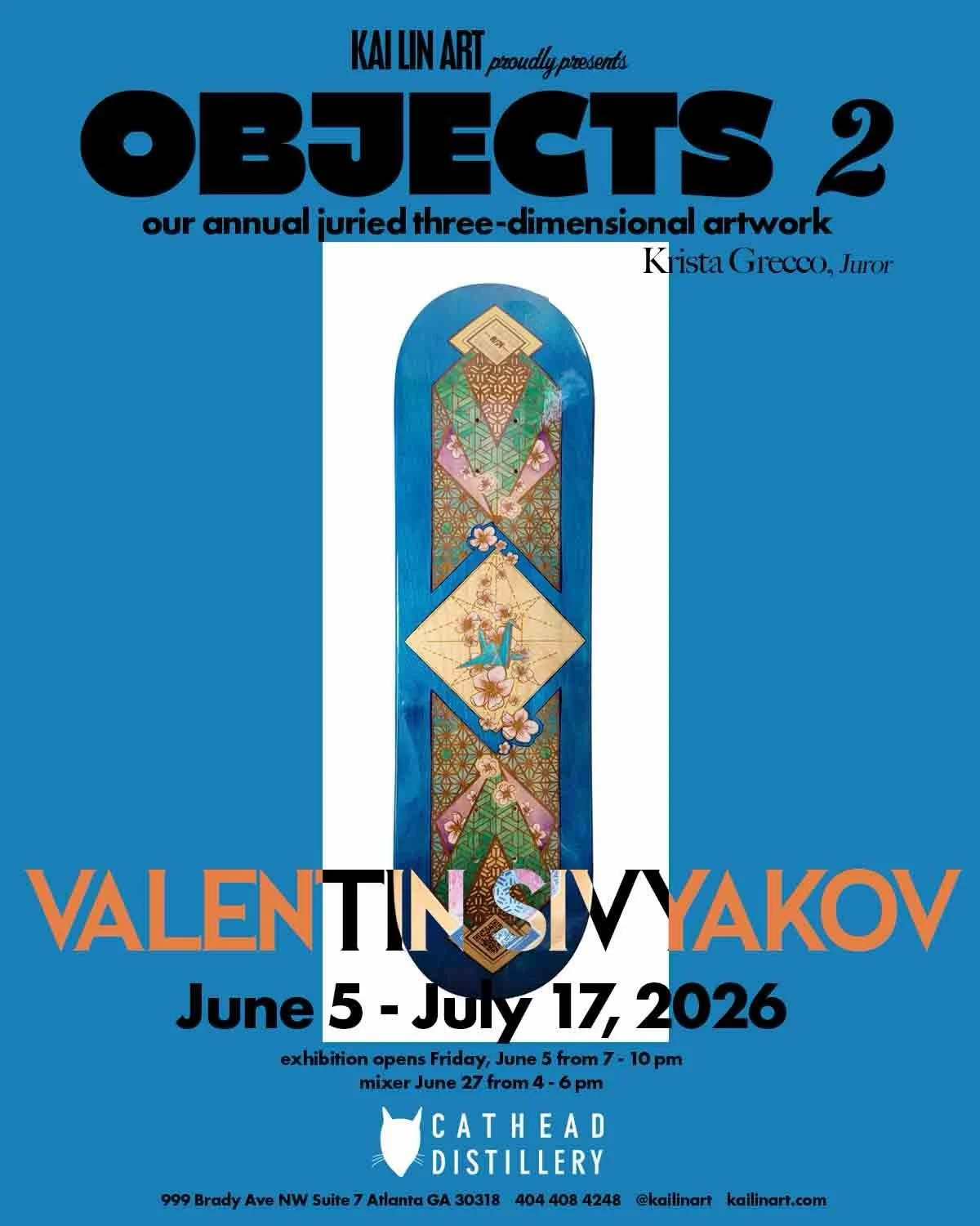 Objects 2
Friday june 5, 2026
7:00 - 10:00 PM 
free and open to the public
Exhibition runs through July 17, 2026

https://www.kailinart.com/news/objects2
Juror @kristagrecco 

KAI LIN ART is proud to present our fourth exhibition of 2026 and second a