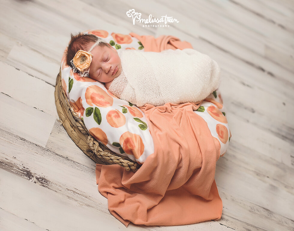 peach style newborn baby photo shoot burlington nc photographer elon