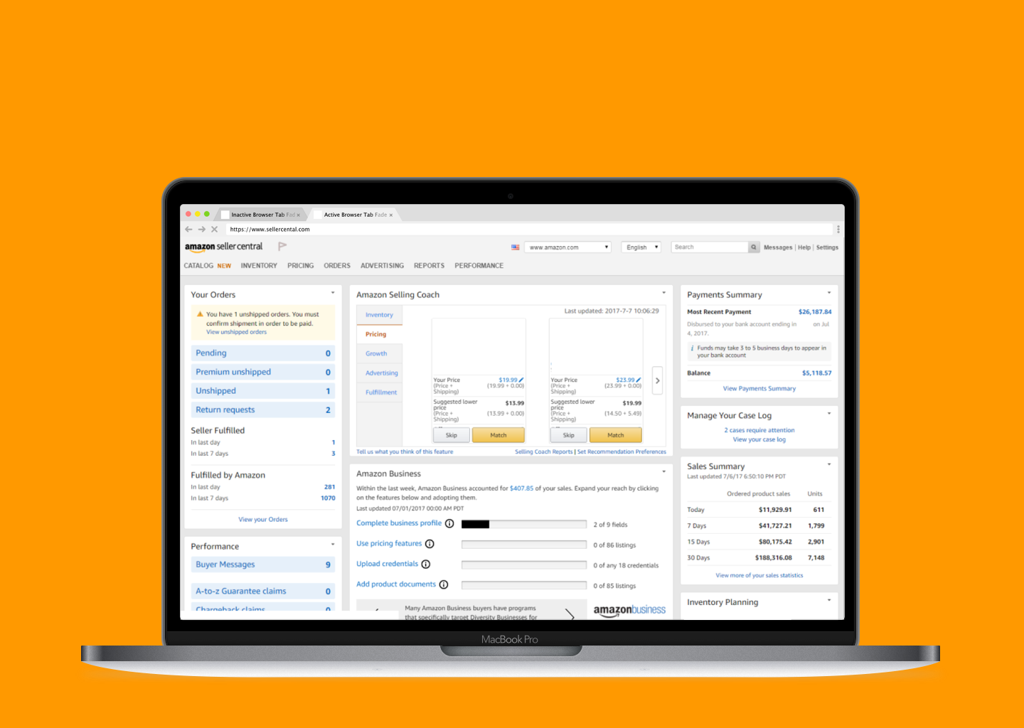 Amazon Seller Central Web Page