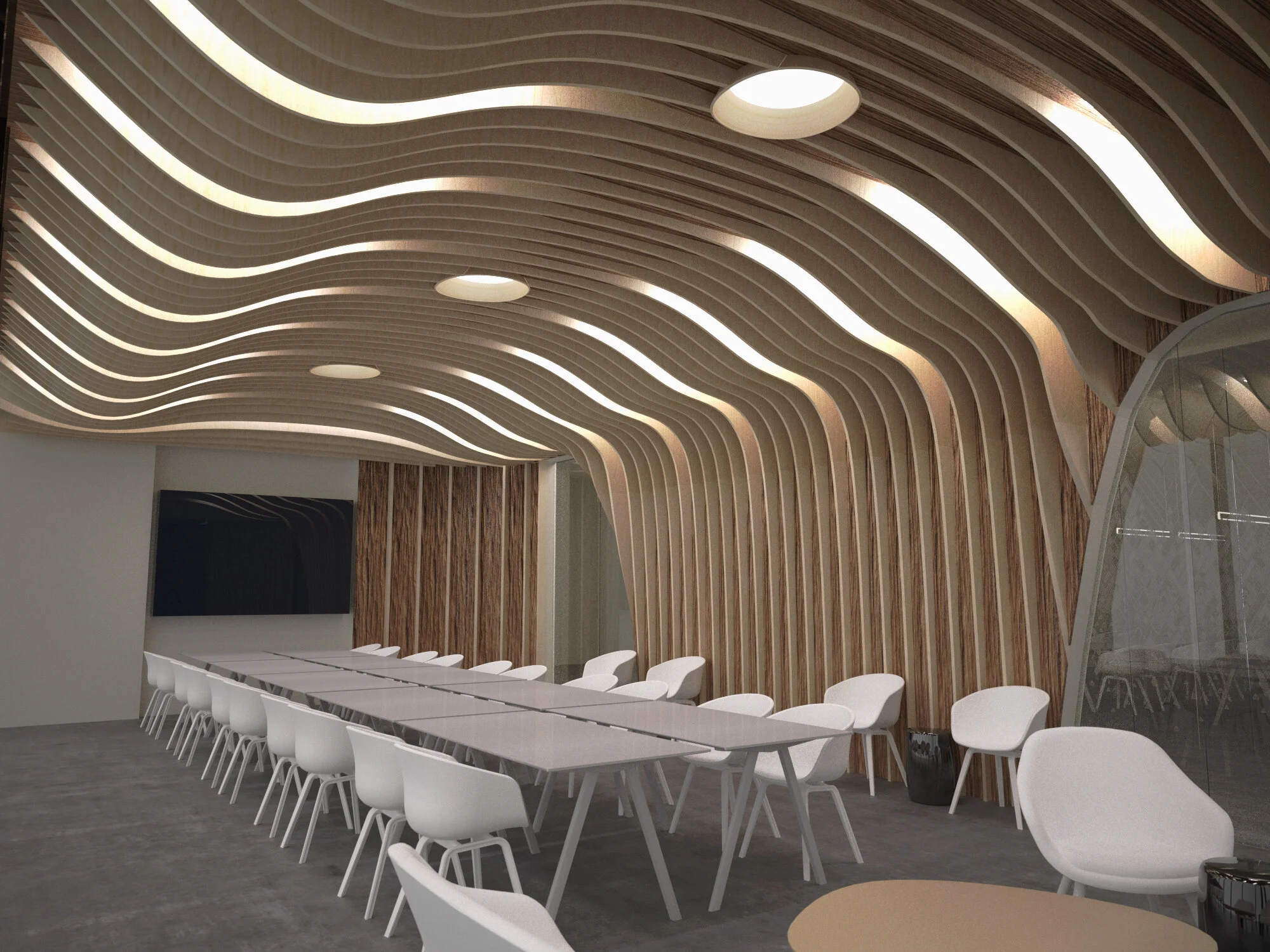 TYPE Installation PARTNER Brook McIlroy LOCATION Toronto, ON This project consisted of custom-fabricated acoustic panels with a distinctive material and spacial aspect. The organic lines of the panel system create a warm and intimate settin