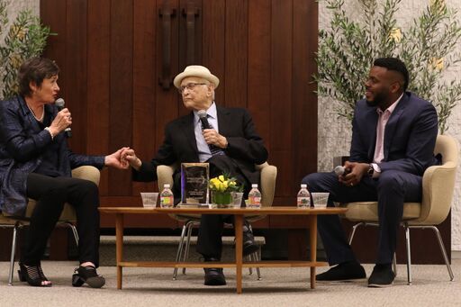 Jane Olson, Norman Lear and Michael D. Tubbs in conversation