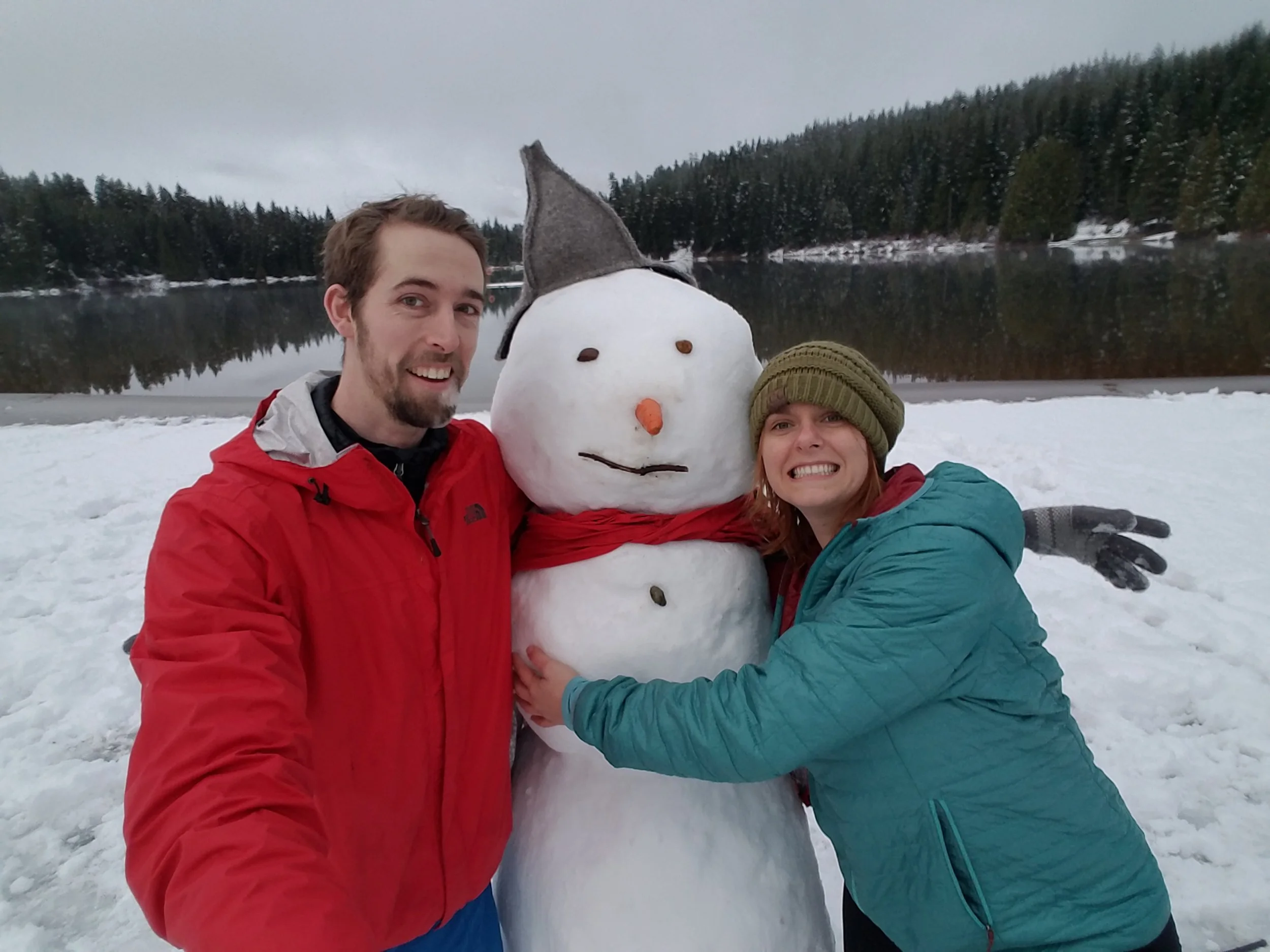 Mary and Llew with a snowman