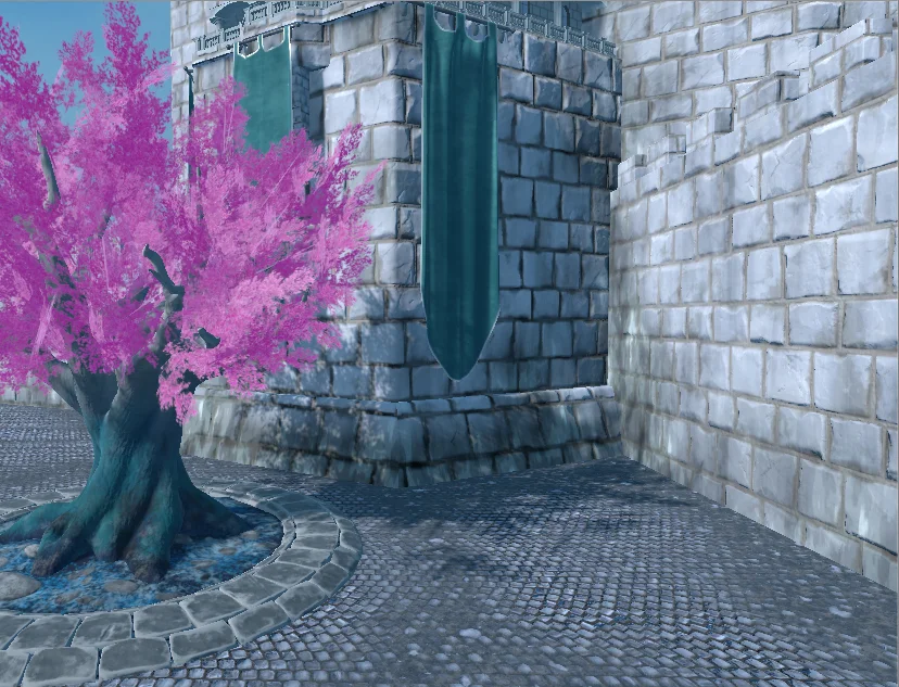 Texture variation on the ground and castle walls.