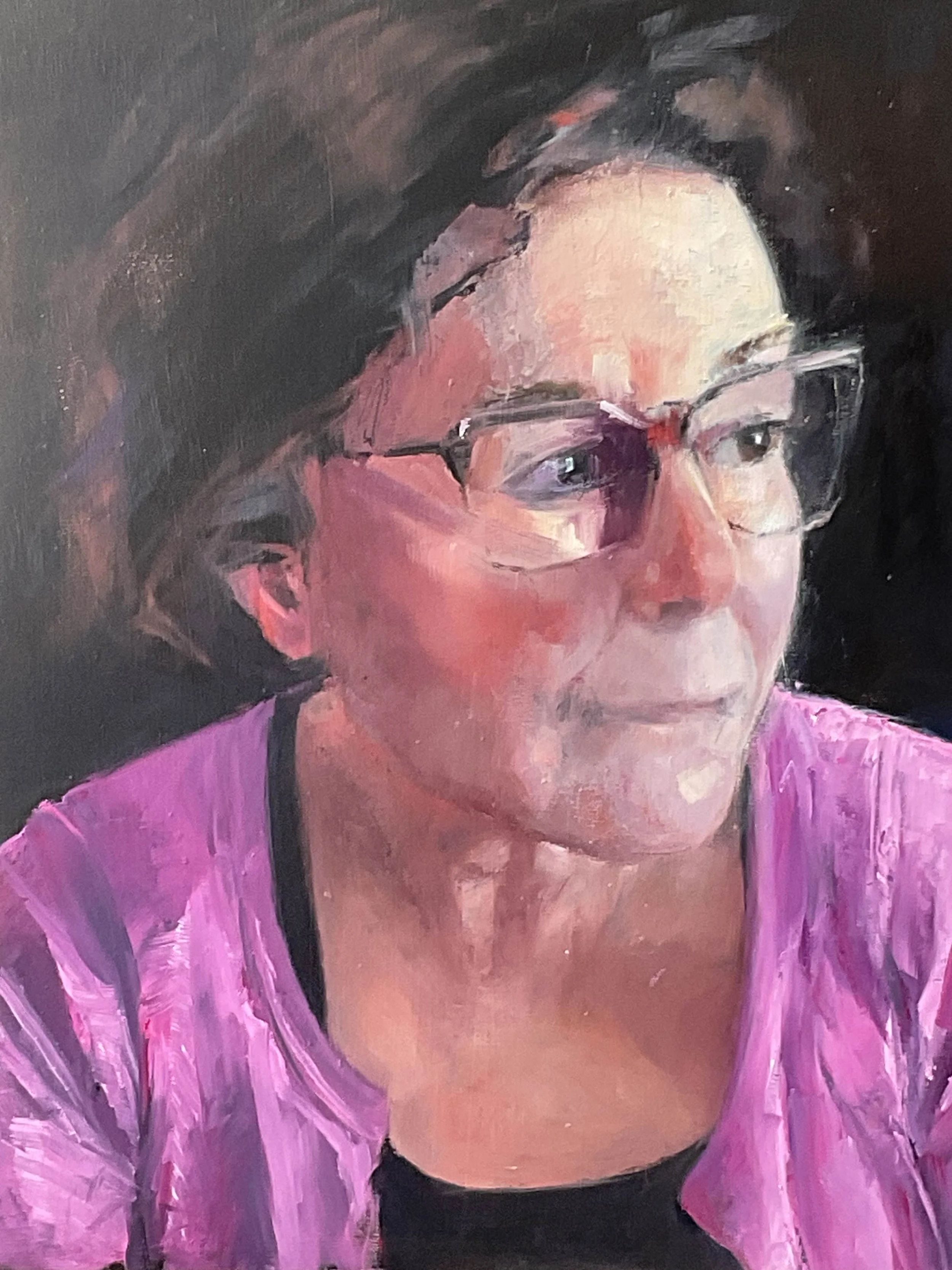 Self Portrait in Pink Sweater