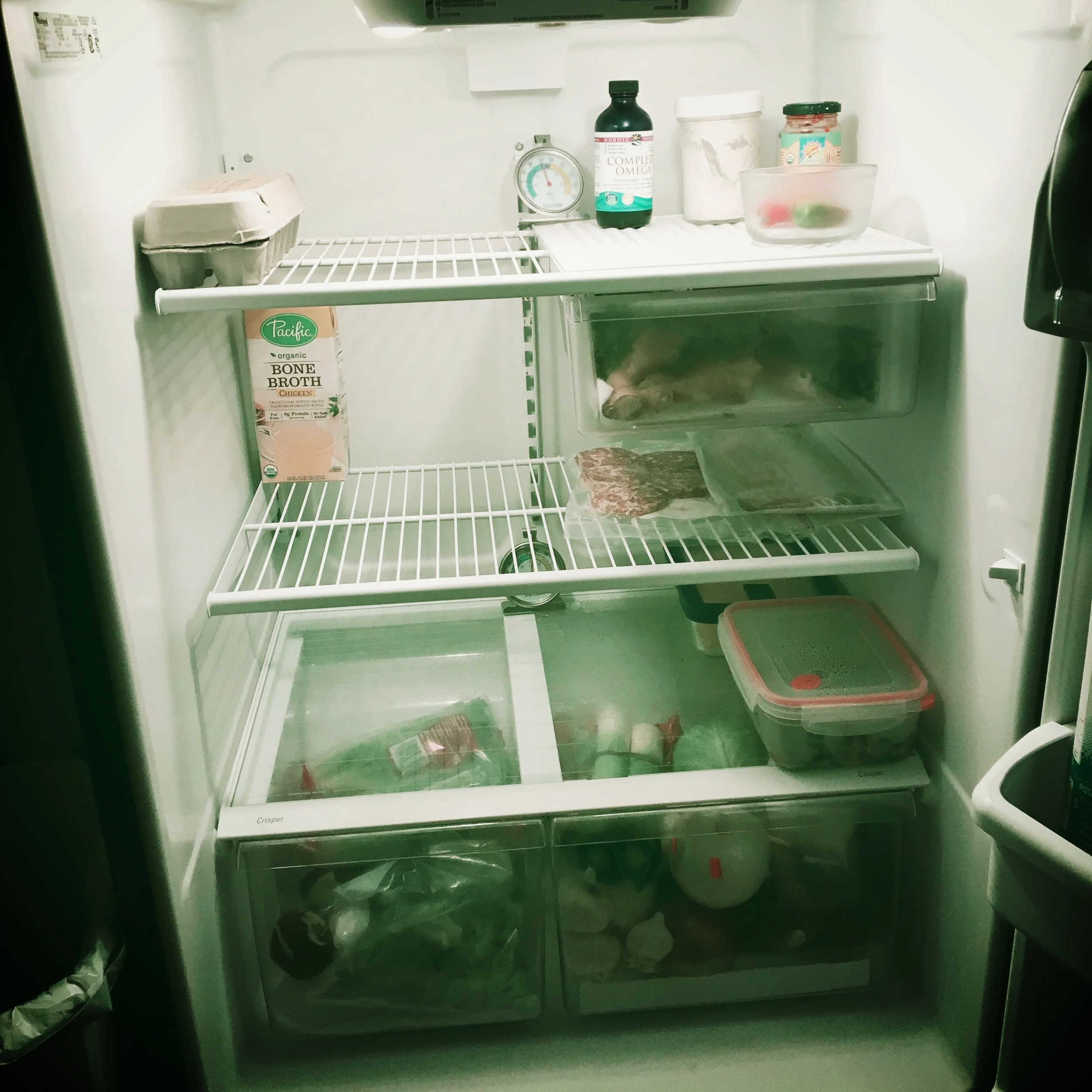 End of week example from January 2016 when we lived in a furnished rental...Not much left.