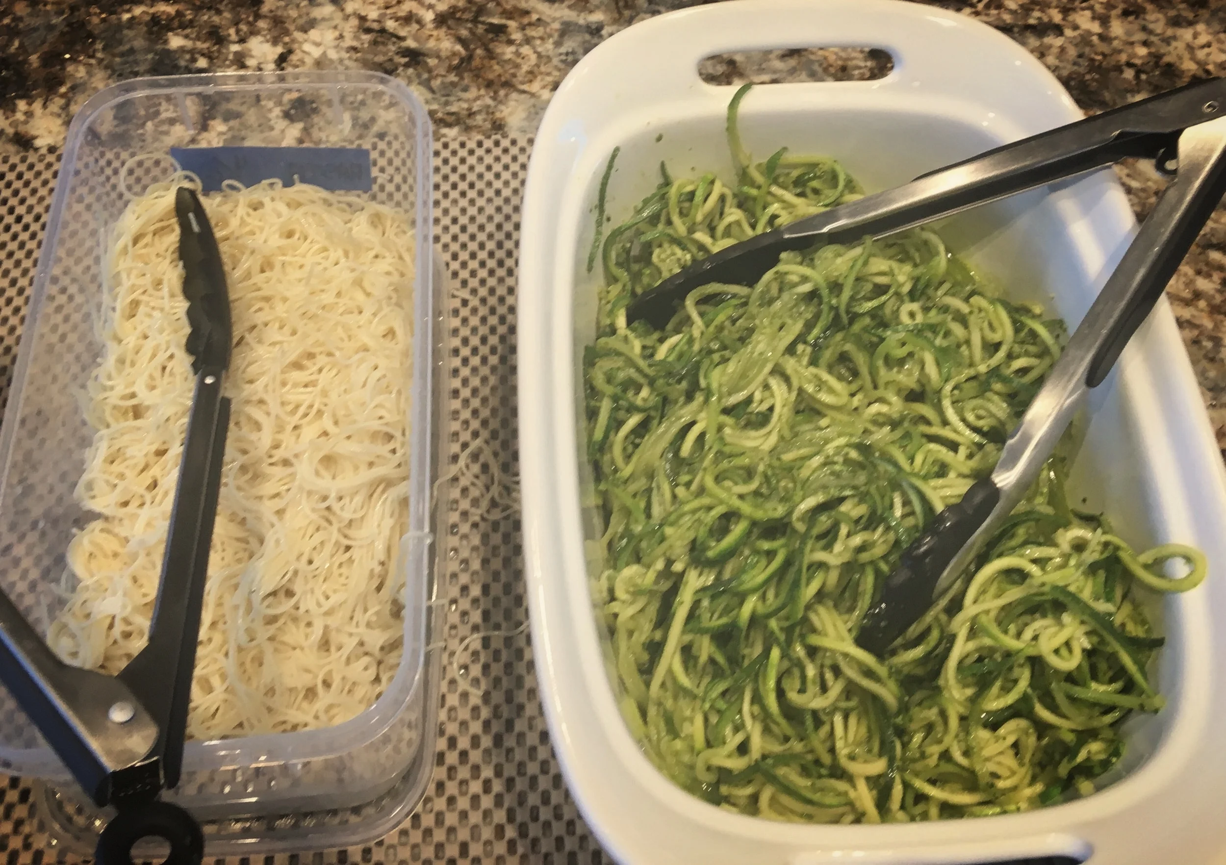 Self explanatory: pasta on the left, zoodles on the right...