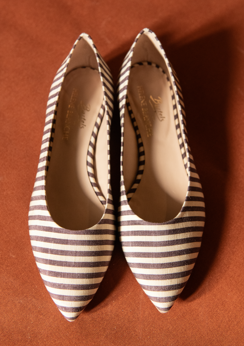 Madame Blanche Pointy Flats, Moiré Stripe Plum