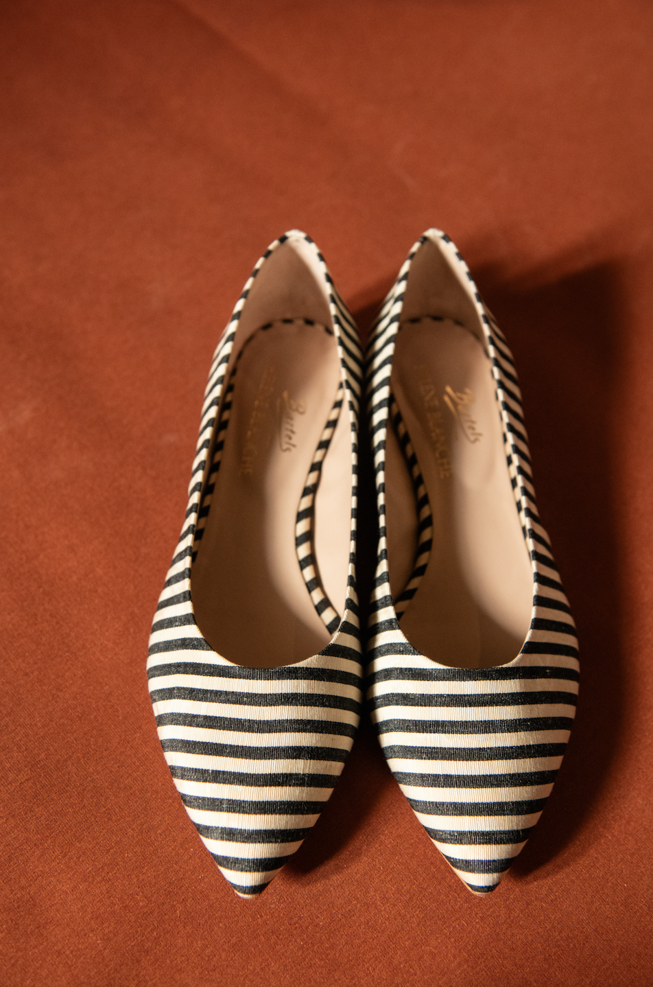Madame Blanche Pointy Flats, Moiré Stripe Plum