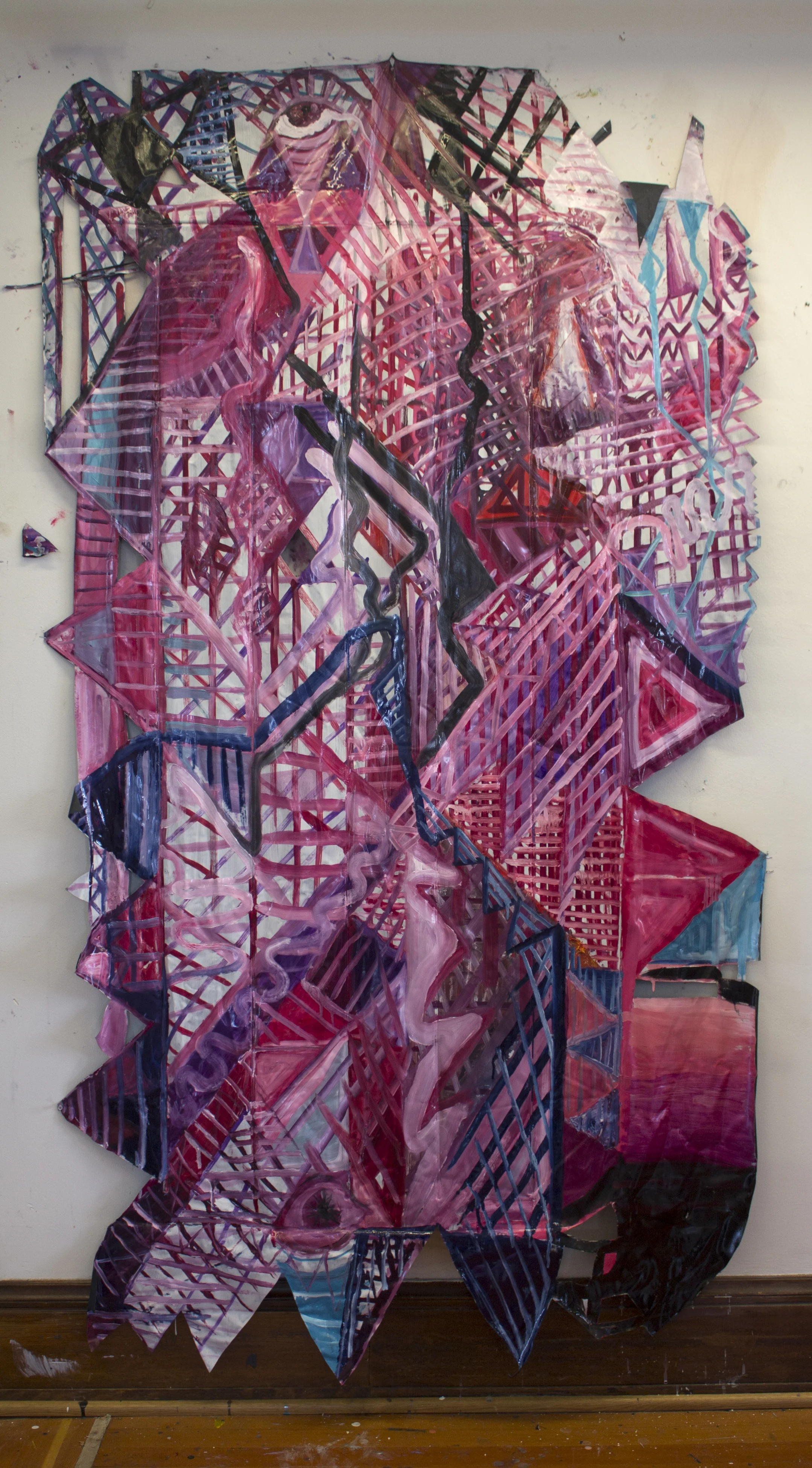 Flat Couch, Full Mouth, Oil on Vinyl, ~25" by 75"