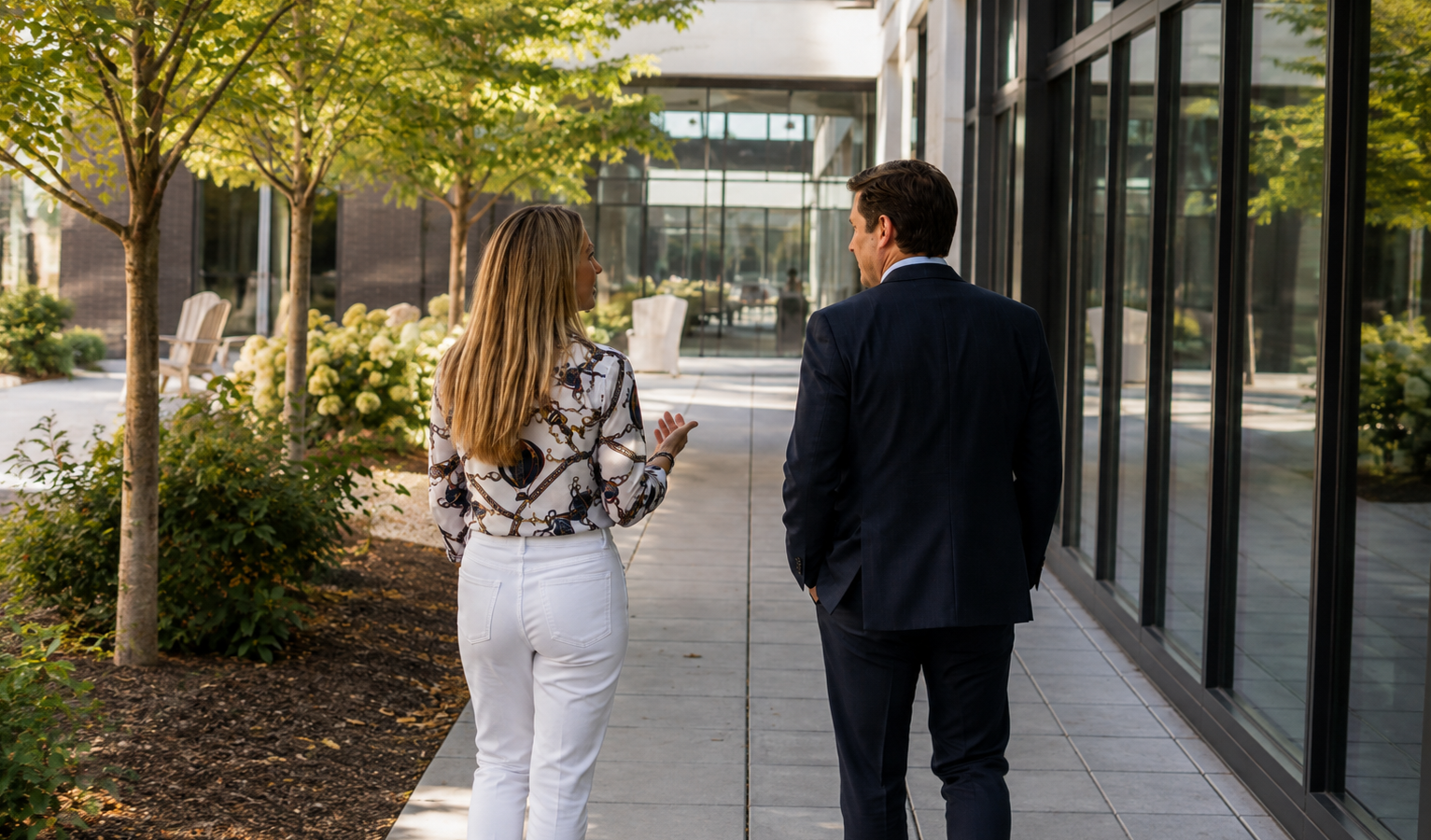 Jill Barrett in conversation with an executive during a succession engagement