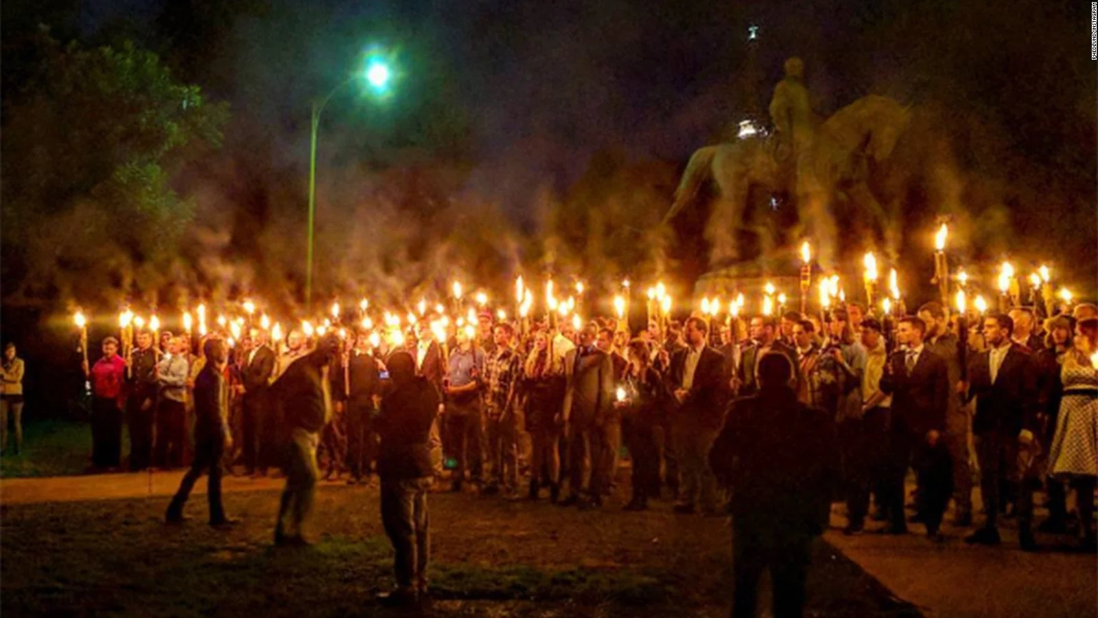 White supremacists display the fearsome power of the discount Tiki torch in Charlottesville, Va, August 2017. (google.com)