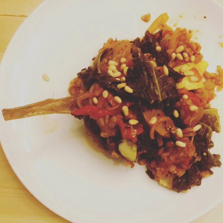 Vegetable Farro Stew with Figs and Pine Nuts