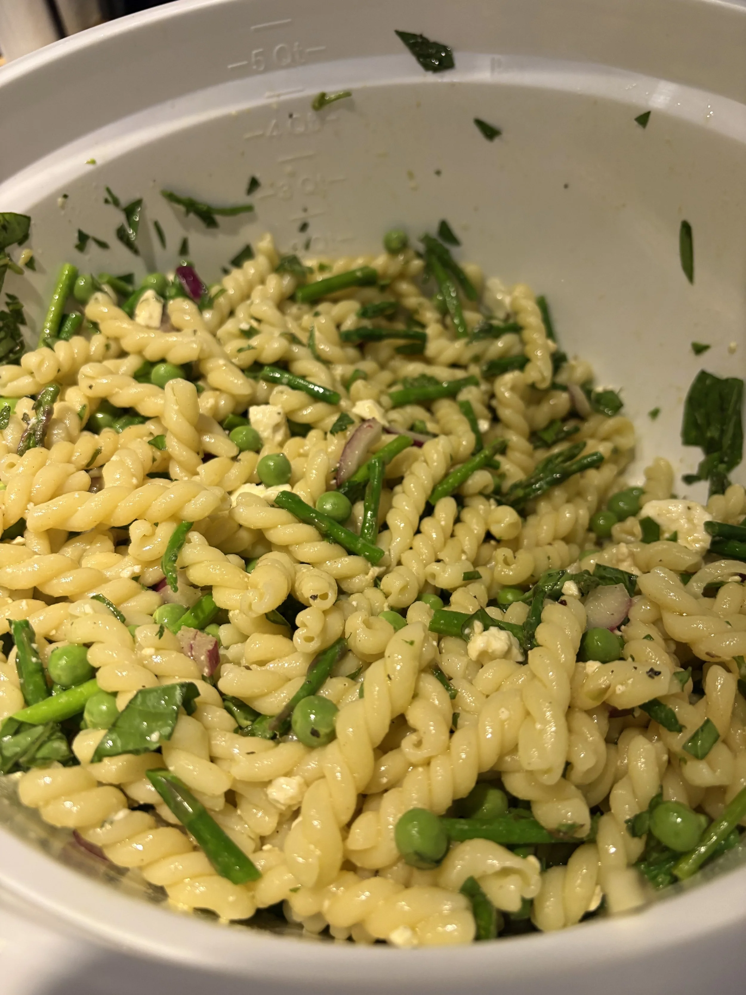 Spring Orzo Pasta Salad with Crispy Shallot Vinaigrette