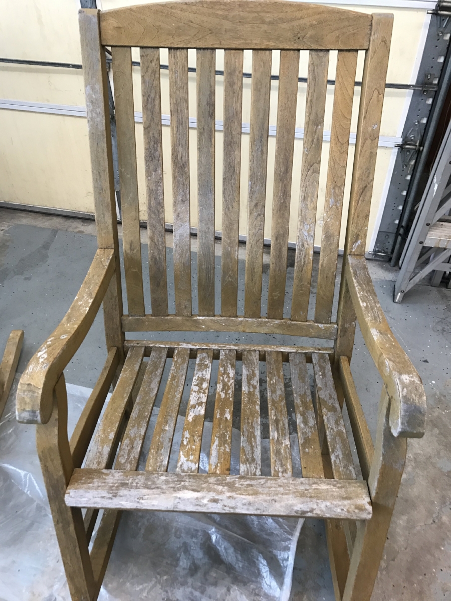 Before: This well made rocker had the finish peeling off and was headed to the dump.
