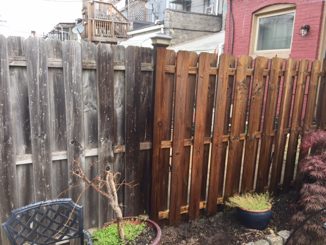 This backyard fence was in severe need of a cleaning, as you can see on the left. The right side is after pressure washing, leaving it looking like it was just put in!