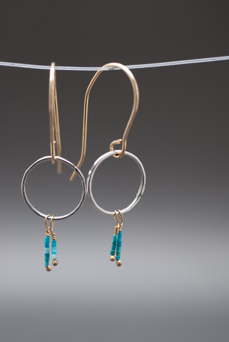 Platinum & 14k Gold Hoops with Turquoise Heishi. 2013