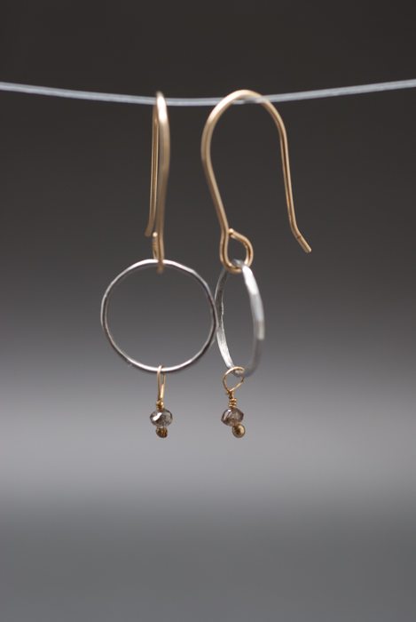Platinum & 14k Gold Hoops with Brown Diamonds