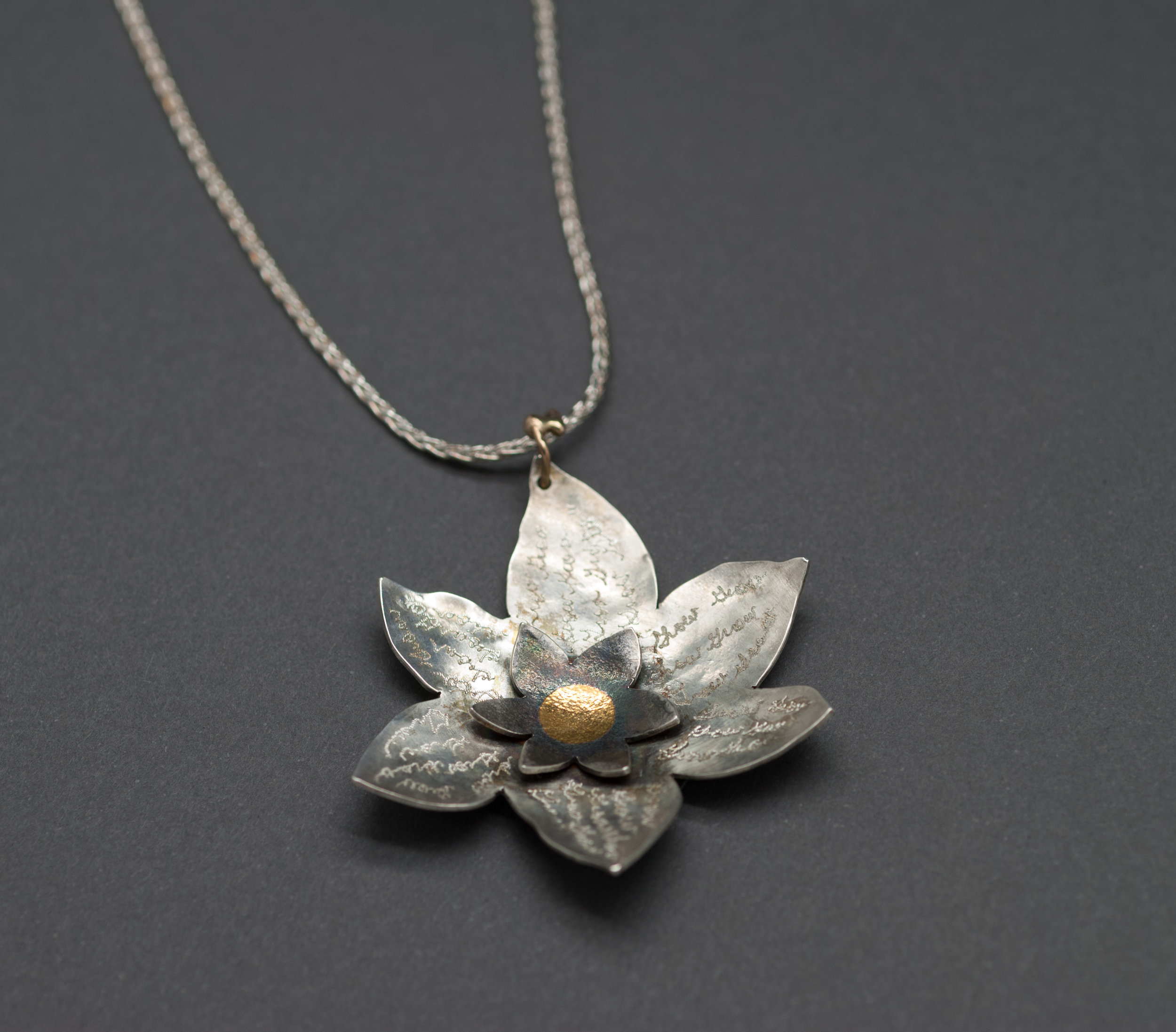 Double Lotus Pendant. Sterling, 24k, 14k 2012/2016