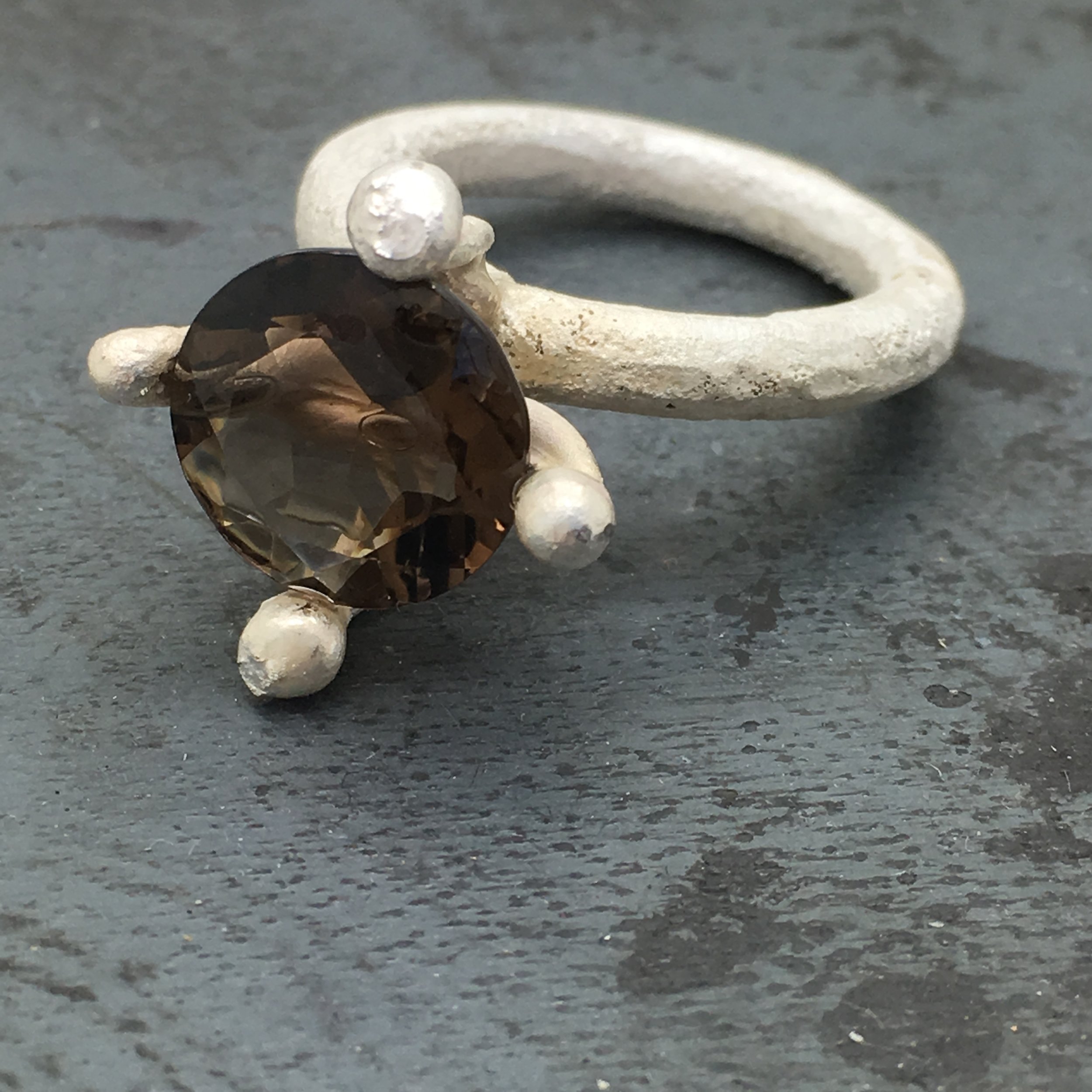 Oversized Rustic Sterling Silver & Smoky Quartz Ring 2016