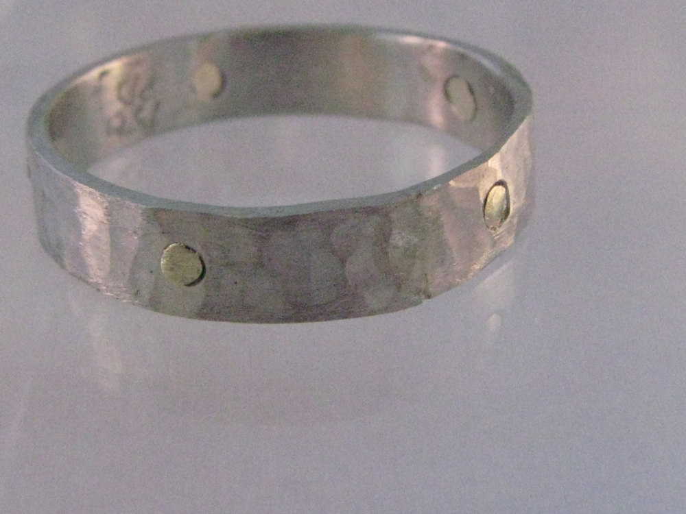 Palladium Ring with 14k Green Gold Rivets 2012