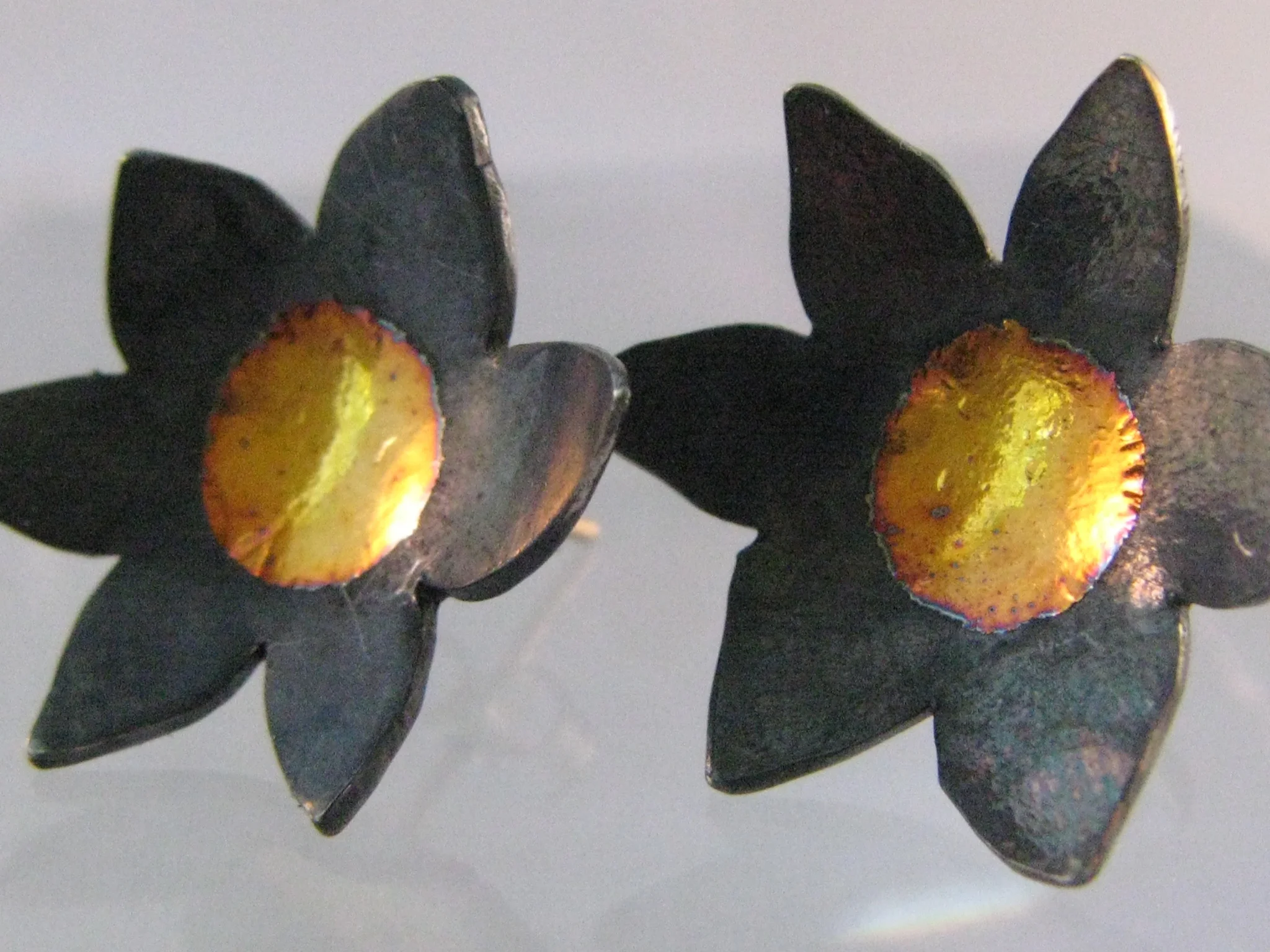 Keum Boo Flower Studs. Sterling, 24k, 14k 2012