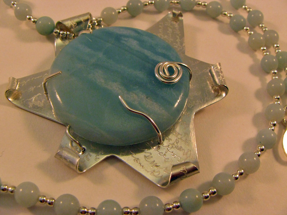 Amazonite Flower Pendant. Engraved. 2006/2012