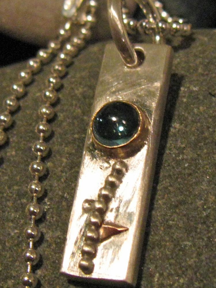 Flower Pendant. Sterling, 14k Gold, Blue Topaz 2009