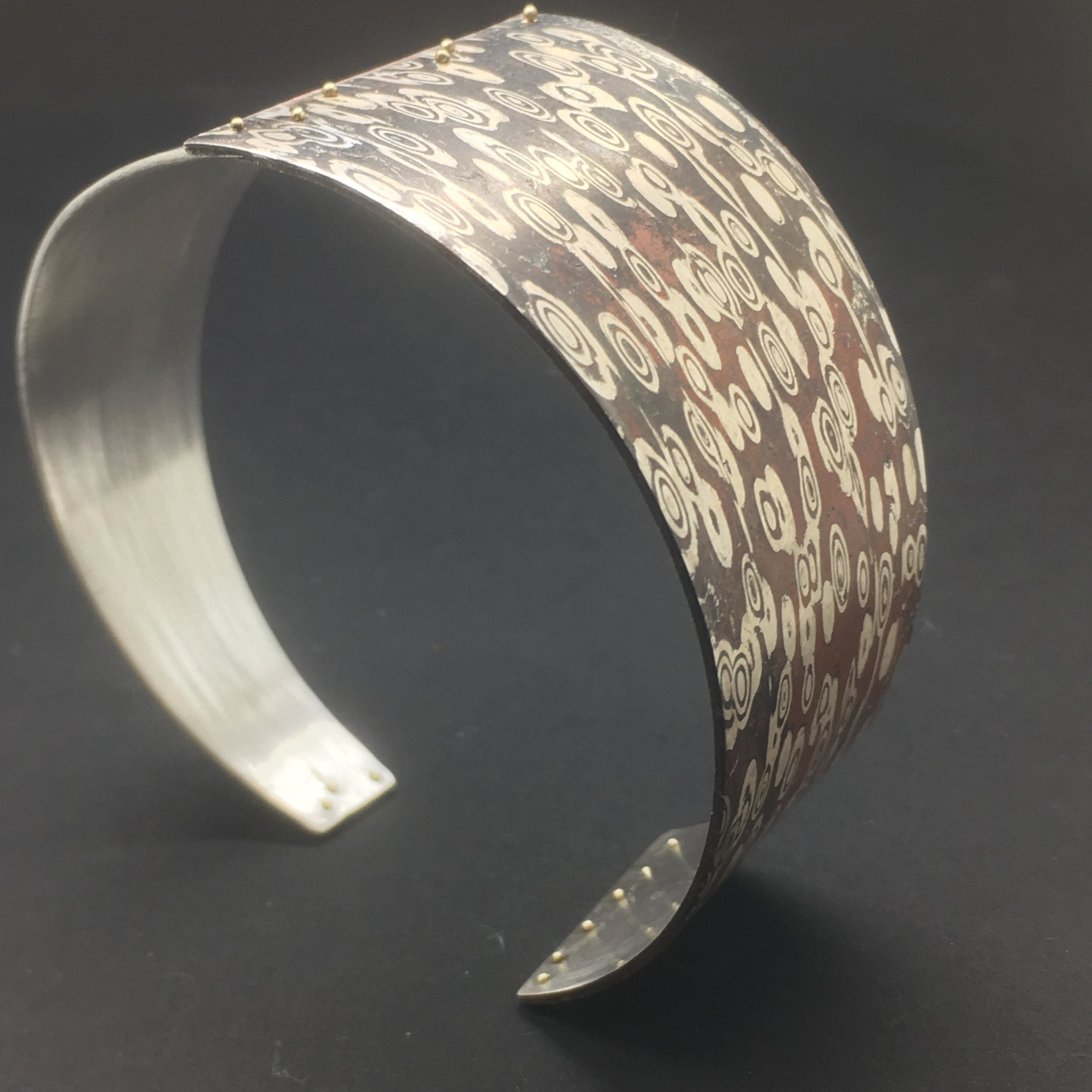 Mokume Gane Cuff. Sterling Silver, Copper, 14k Green Gold. October 2017