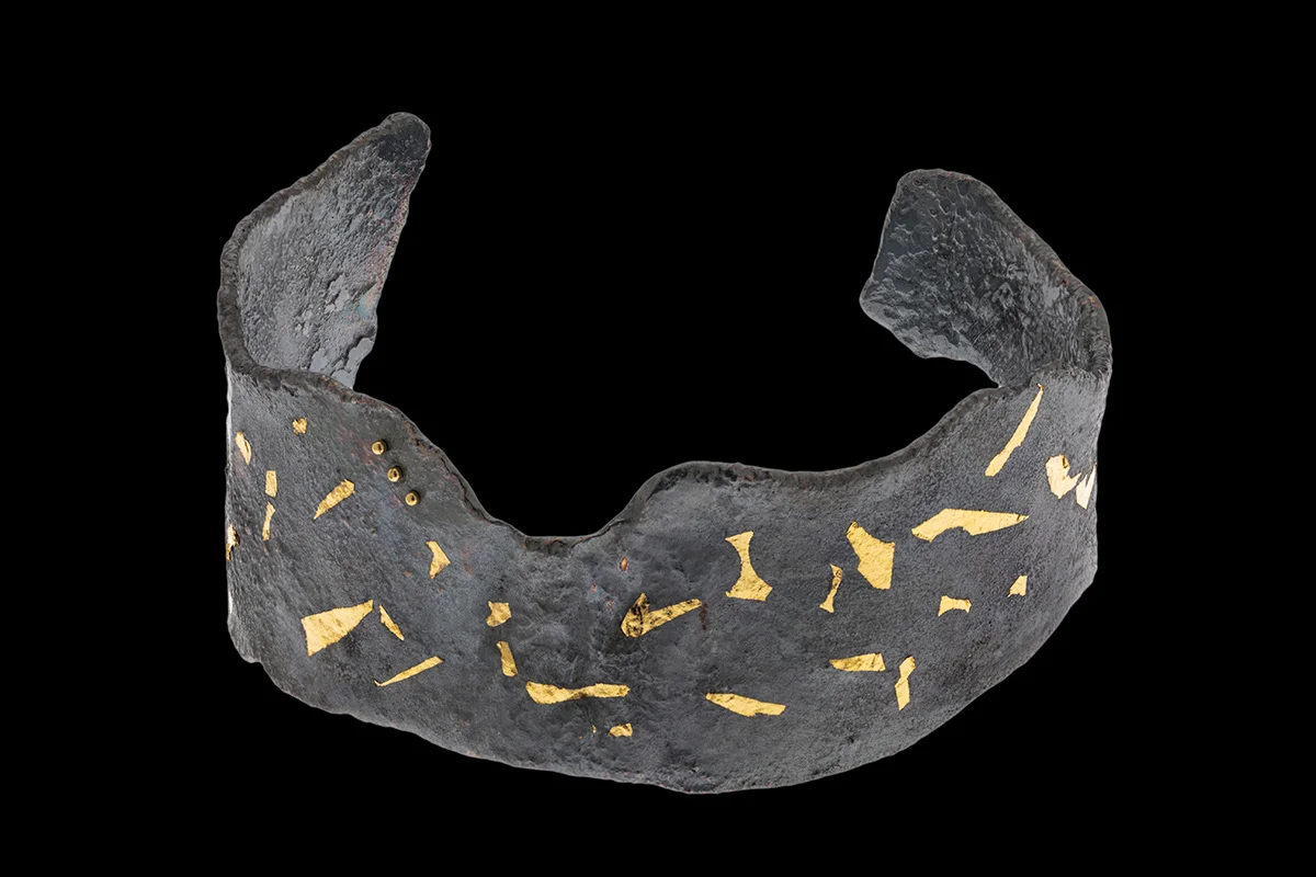 22k Reticulated Oxidized Bracelet with Keum Boo & 22k Rivets. Sterling silver, 24k gold, 22k gold.