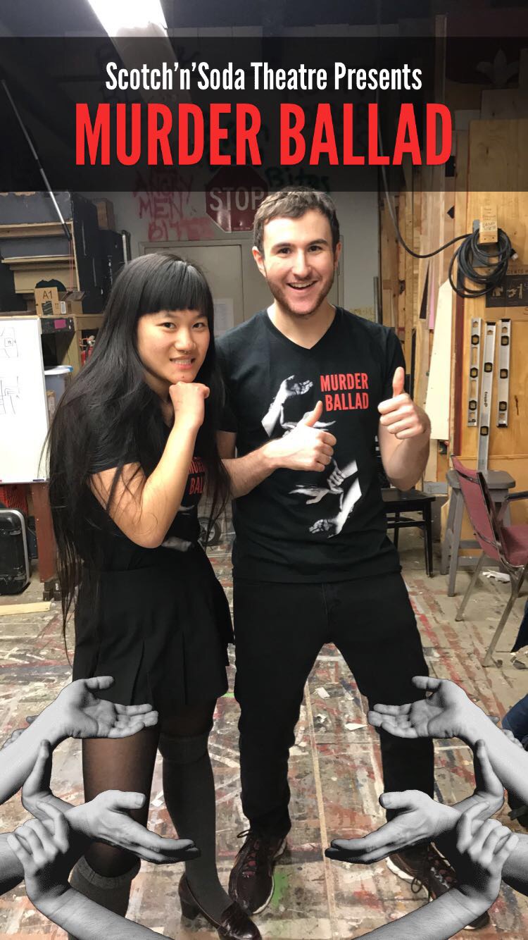 Avi and I in our Murder Ballad T-Shirts, taken with our Snapchat Geofilter.