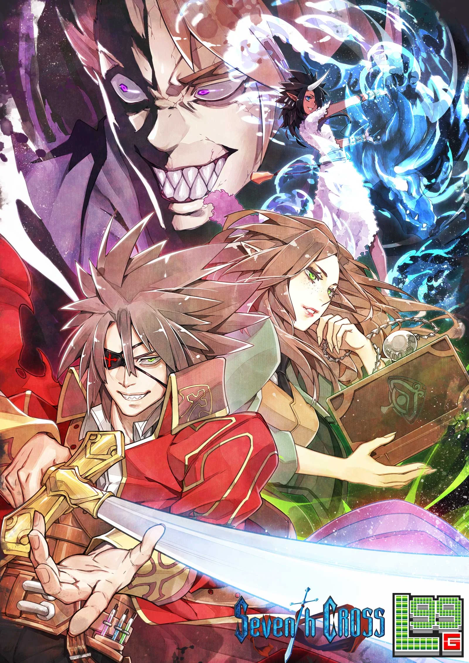 Galdred, Celinka, Zsolt, and Eugenia are playable starting hunters when you first open the box for Seventh Cross. More hunters will join your party as you complete adventures!
