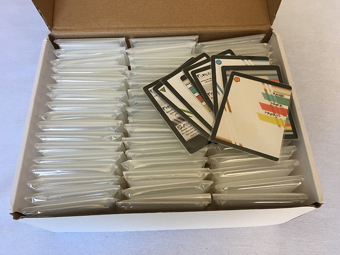 Testing the sleeves with some blank BattleCON cards