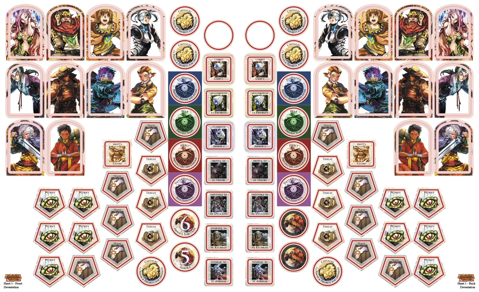 Actual Standups and Game components board. There are 4 of these boards in the game, and they measure 10.5x12 inches each!