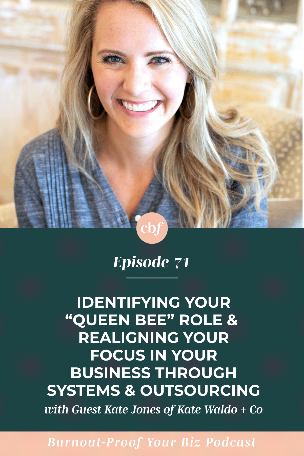 Burnout-Proof Your Biz Podcast with Chelsea B Foster | Ep. 71 - Identifying Your "Queen Bee" Role &amp; Realigning Your Focus Through Systems &amp; Outsourcing with Kate Jones of Kate Waldo + Co