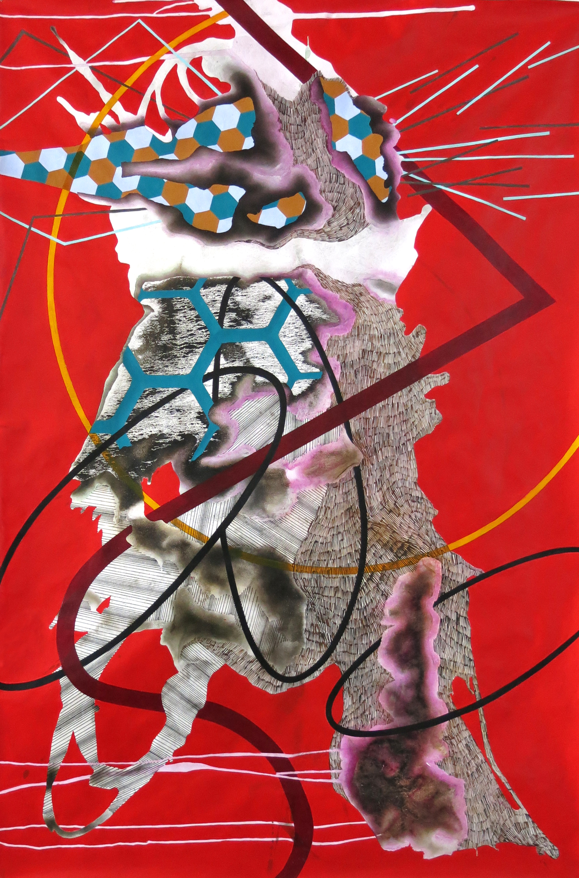 Shiva. Highflow acrylic and gouache on tyvek. 40in x 60in. 2018