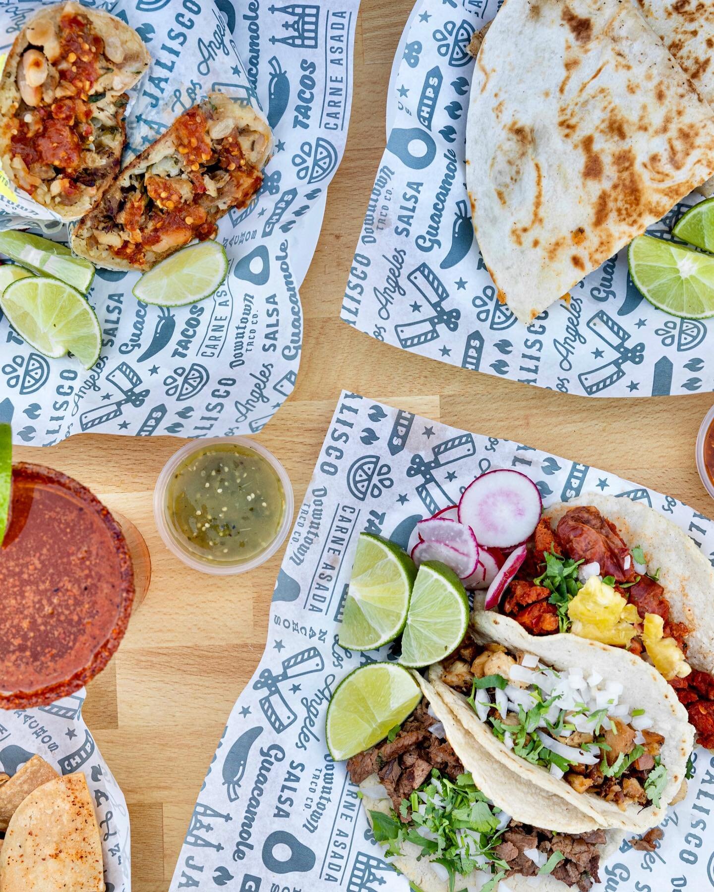 What a spread. 🔥 Did you know you can order Downtown Taco for delivery or pick-up? That's right! Every Thursday-Sunday, just head to our website, and click ORDER ONLINE. 💯 It's that easy... #downtowntacoco #orderonline #losangeles