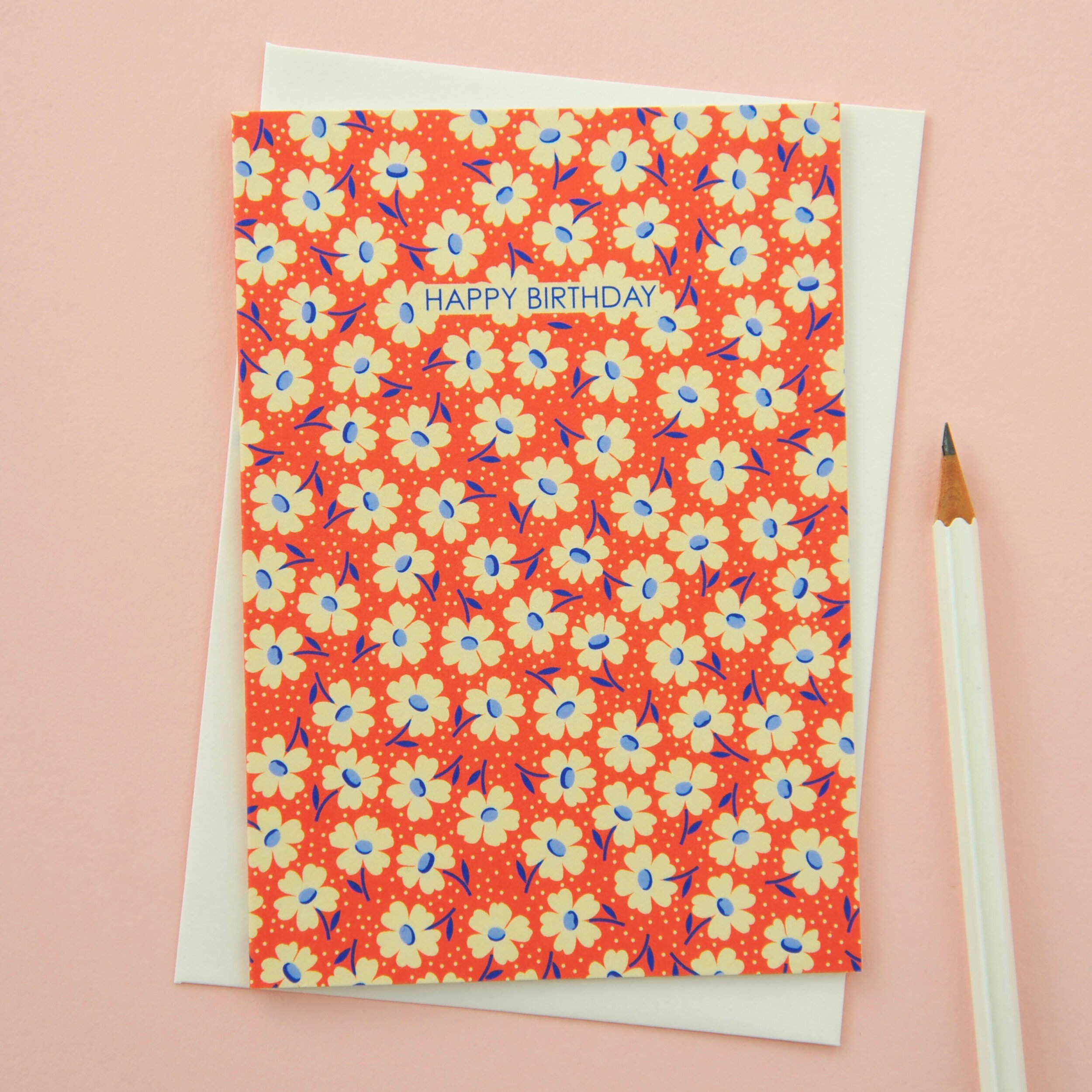 Floral in Red Happy Birthday Card