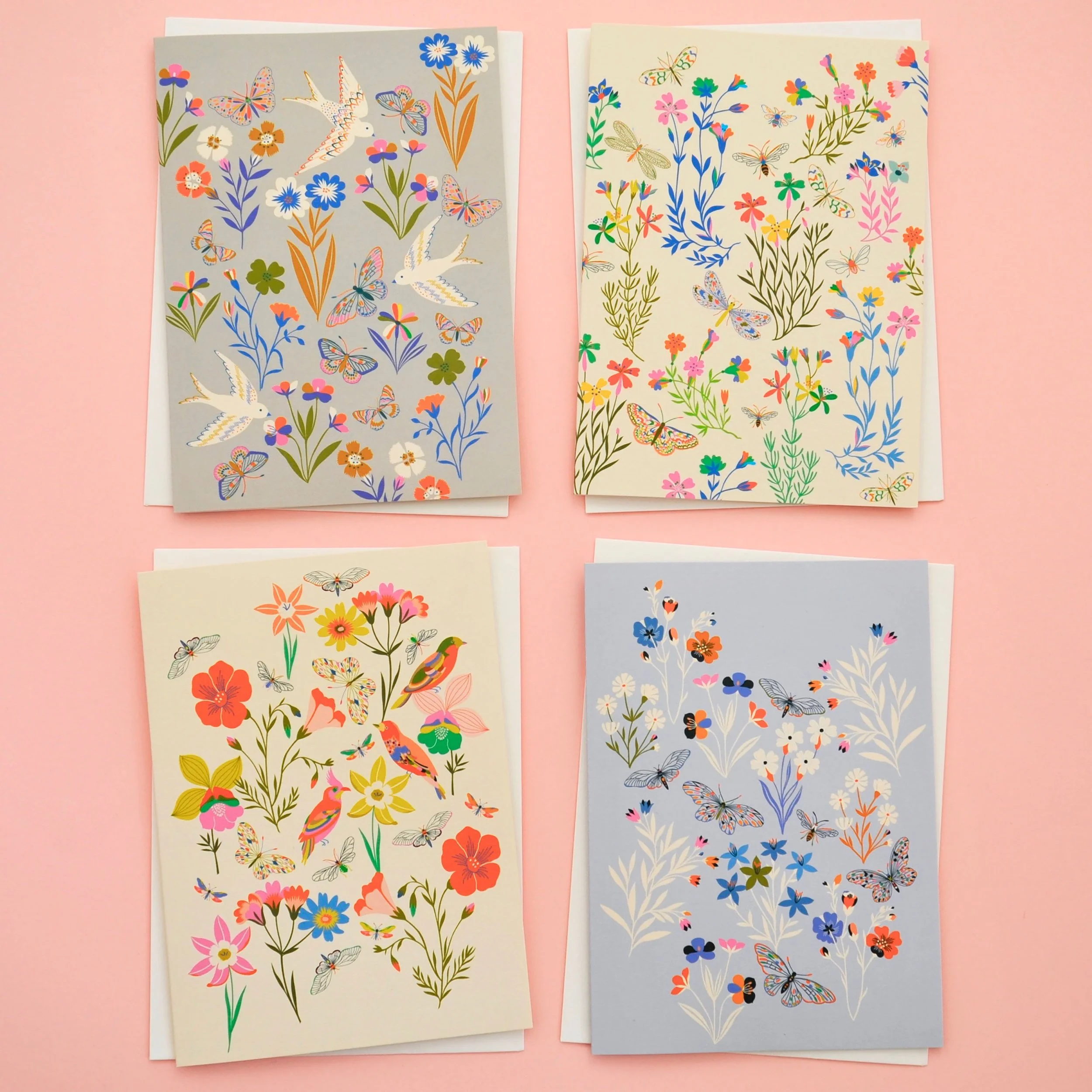 Set of Four Birds, Bees and Butterfly Cards