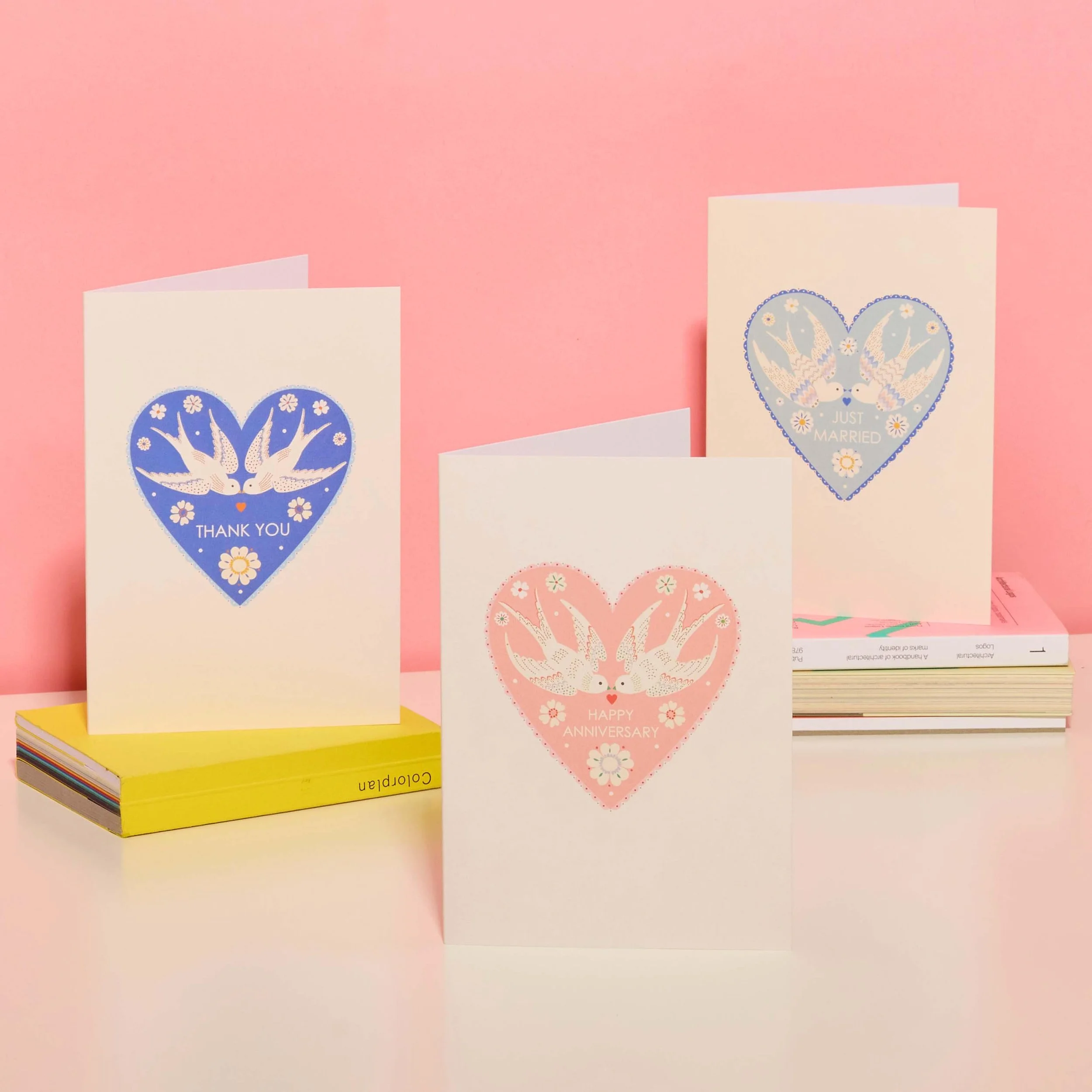 My Just Married and Happy Anniversary were some of my very first occasion cards I designed nearly ten years ago. Over the years they have remained firm favourites, so I thought it was time for a refresh. I&rsquo;ve updated the collection with softer 