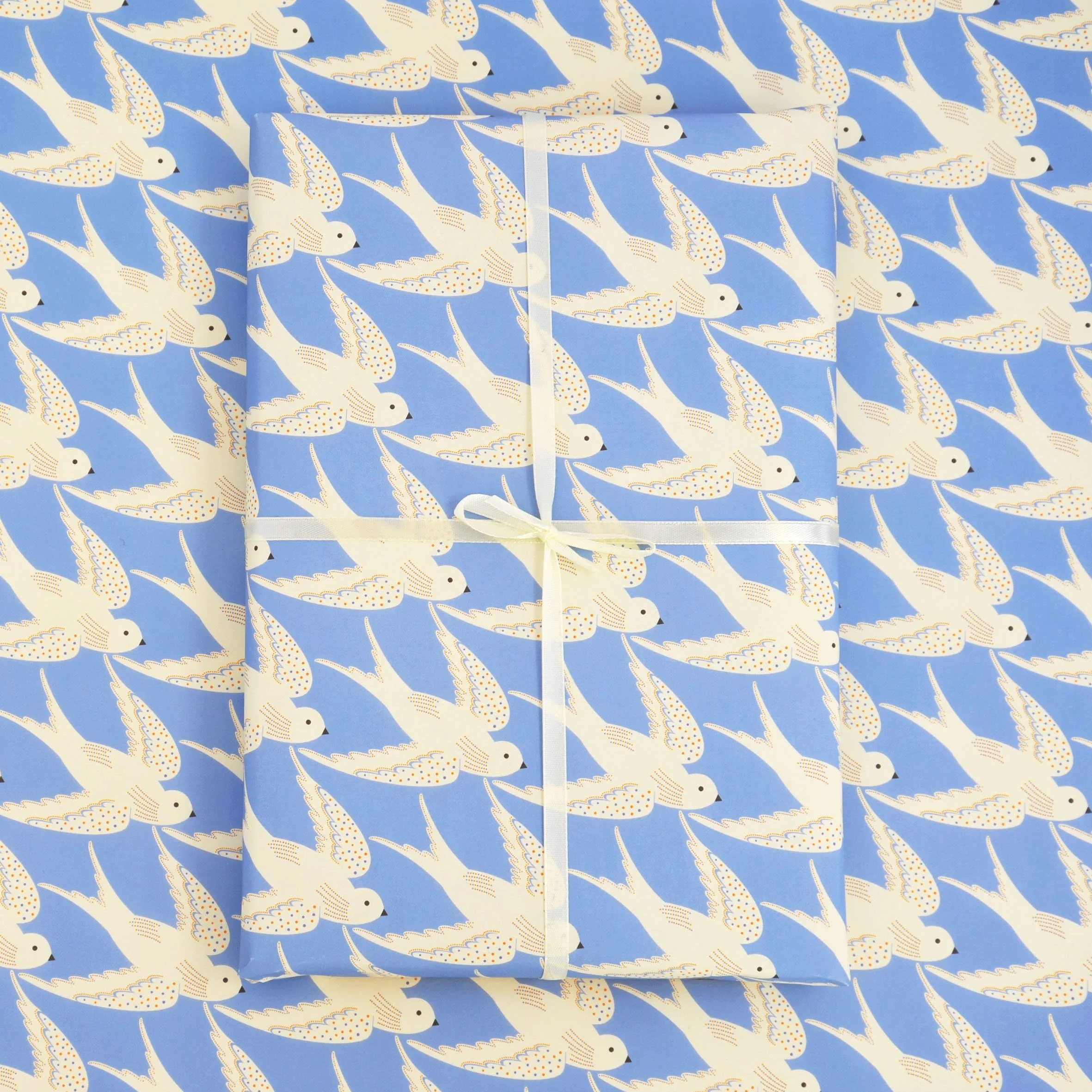 Birds Inflight Wrapping Paper – Sky Blue Illustrated Bird Gift Wrap
