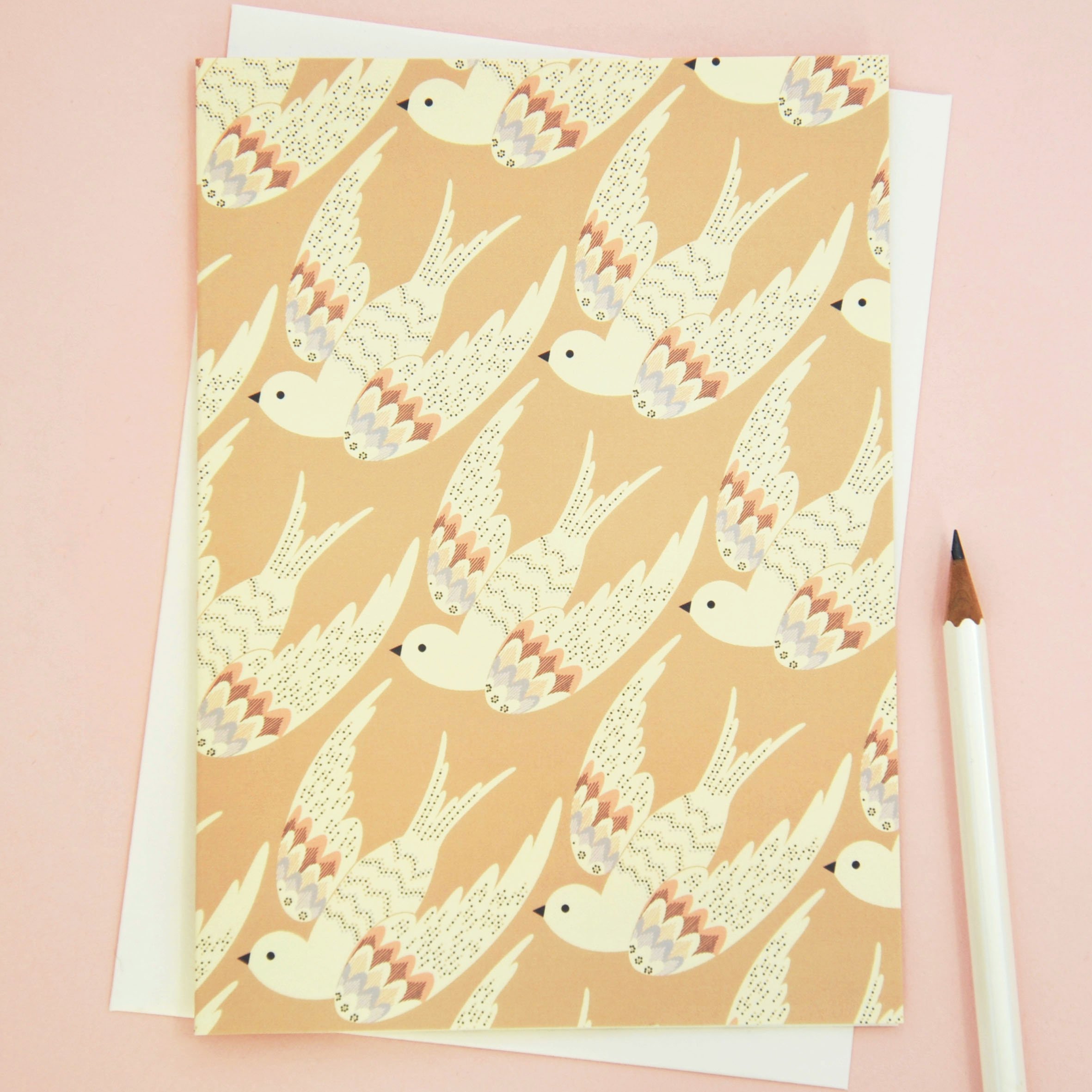 'Deco birds in coral' Card