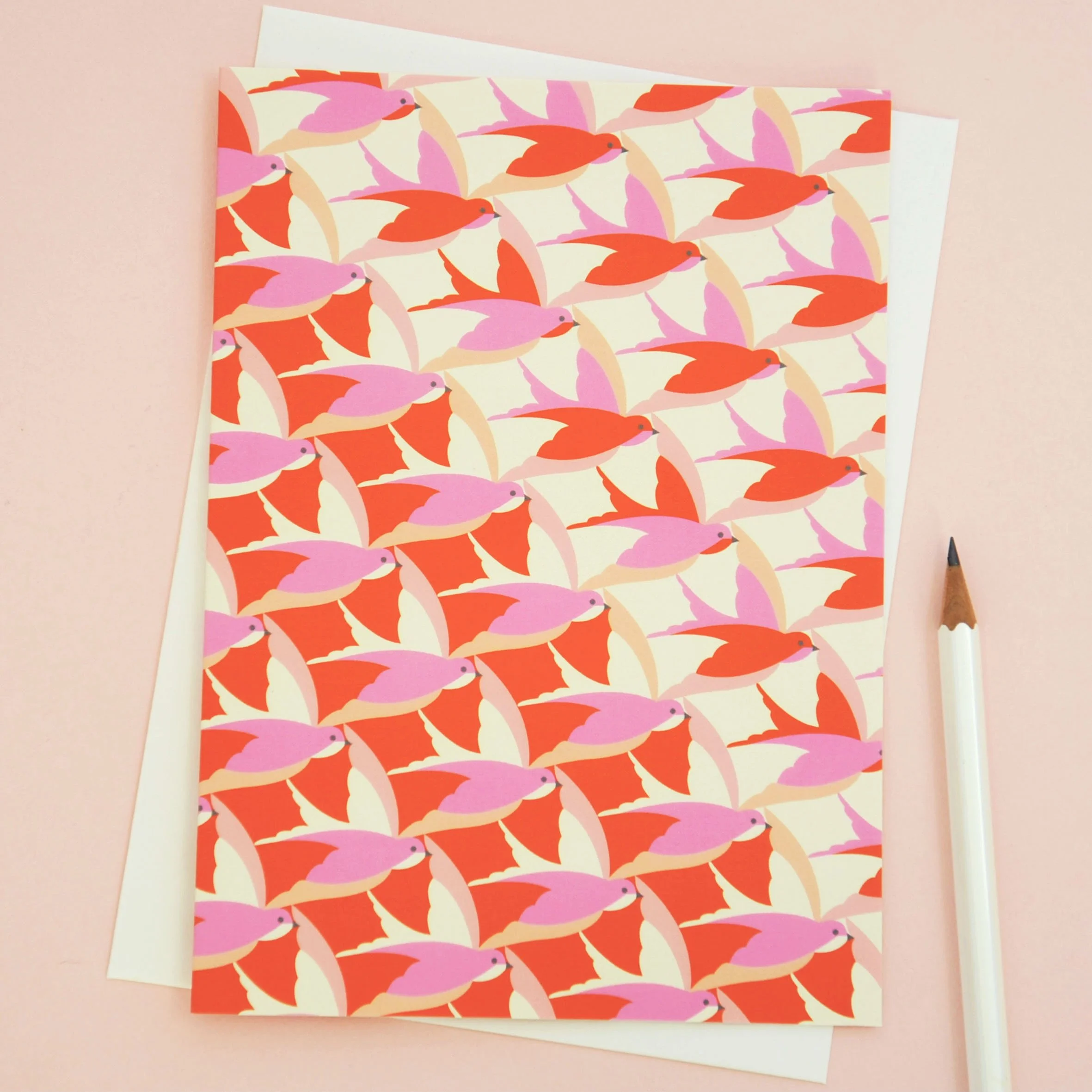 Hot Pink Birds Inflight Greetings Card