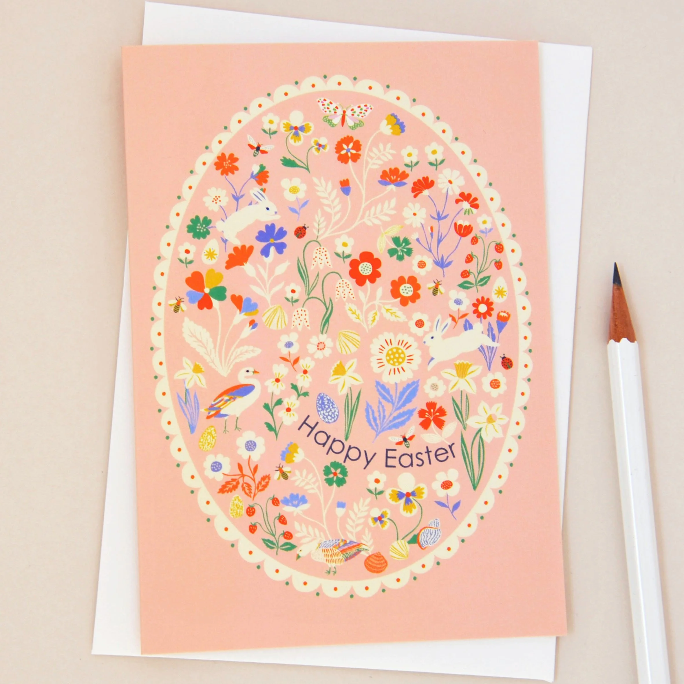 Easter Bunnies & Spring Flowers Border Card