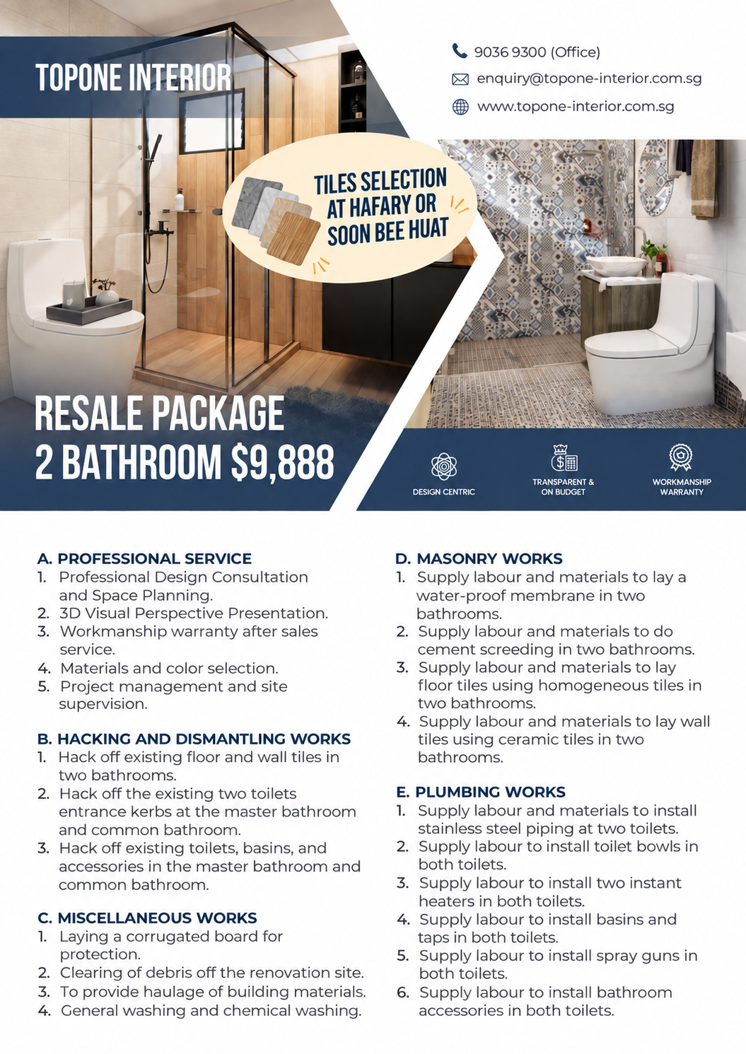 2 Bathrooms Renovation Package $9888