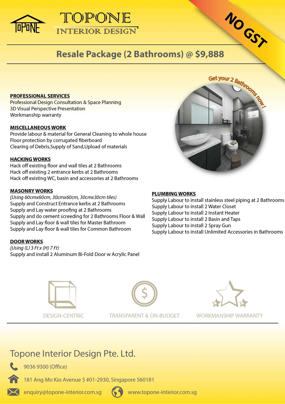 2 Bathroom Renovation Package — Topone Interior Design Singapore