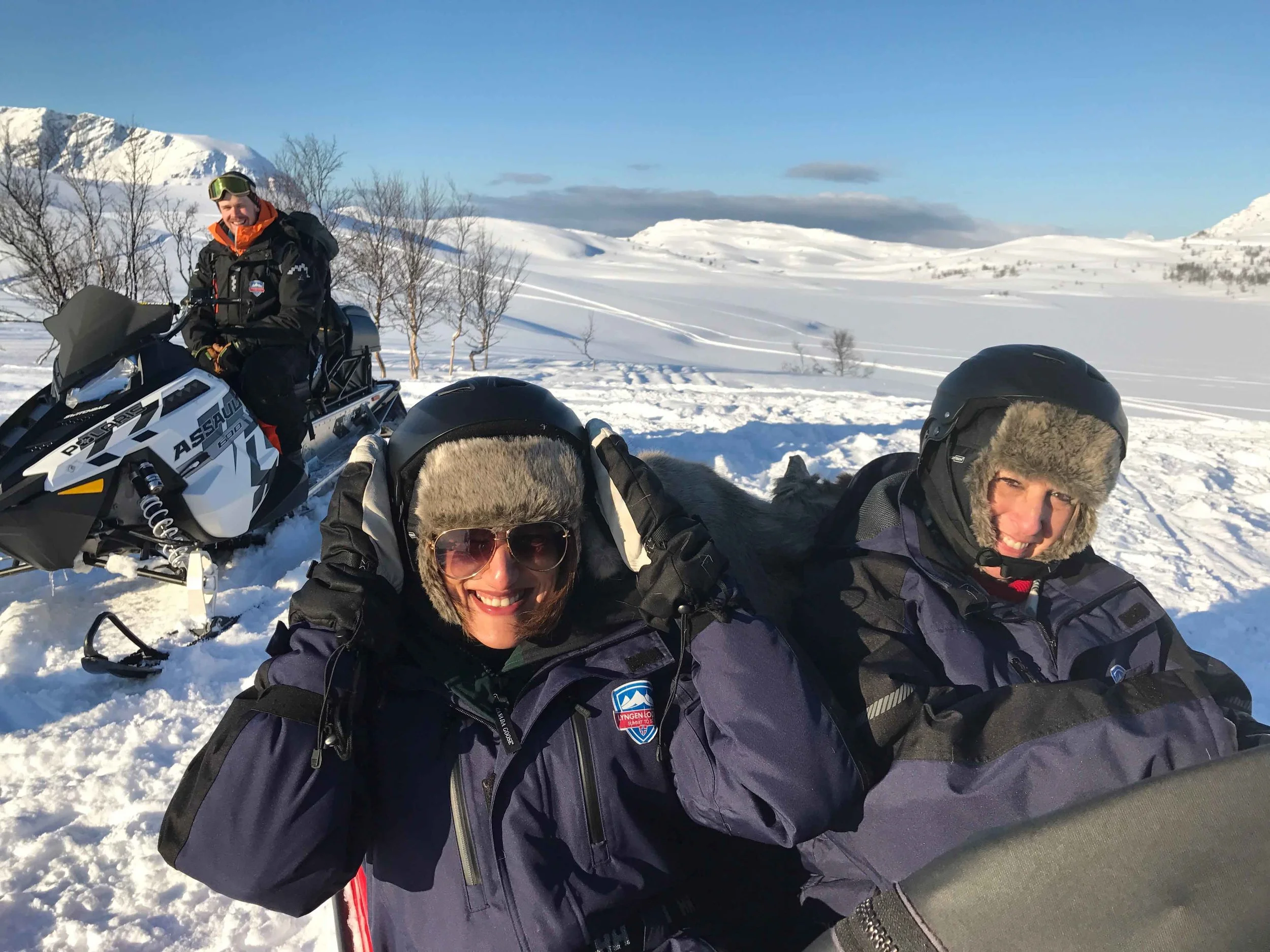 with Karen and Robert, Snow mobile safari, Lyngen Alps, Arctic Circle, organized by Lyngen Lodge, Norway. Image©thingstodot.com