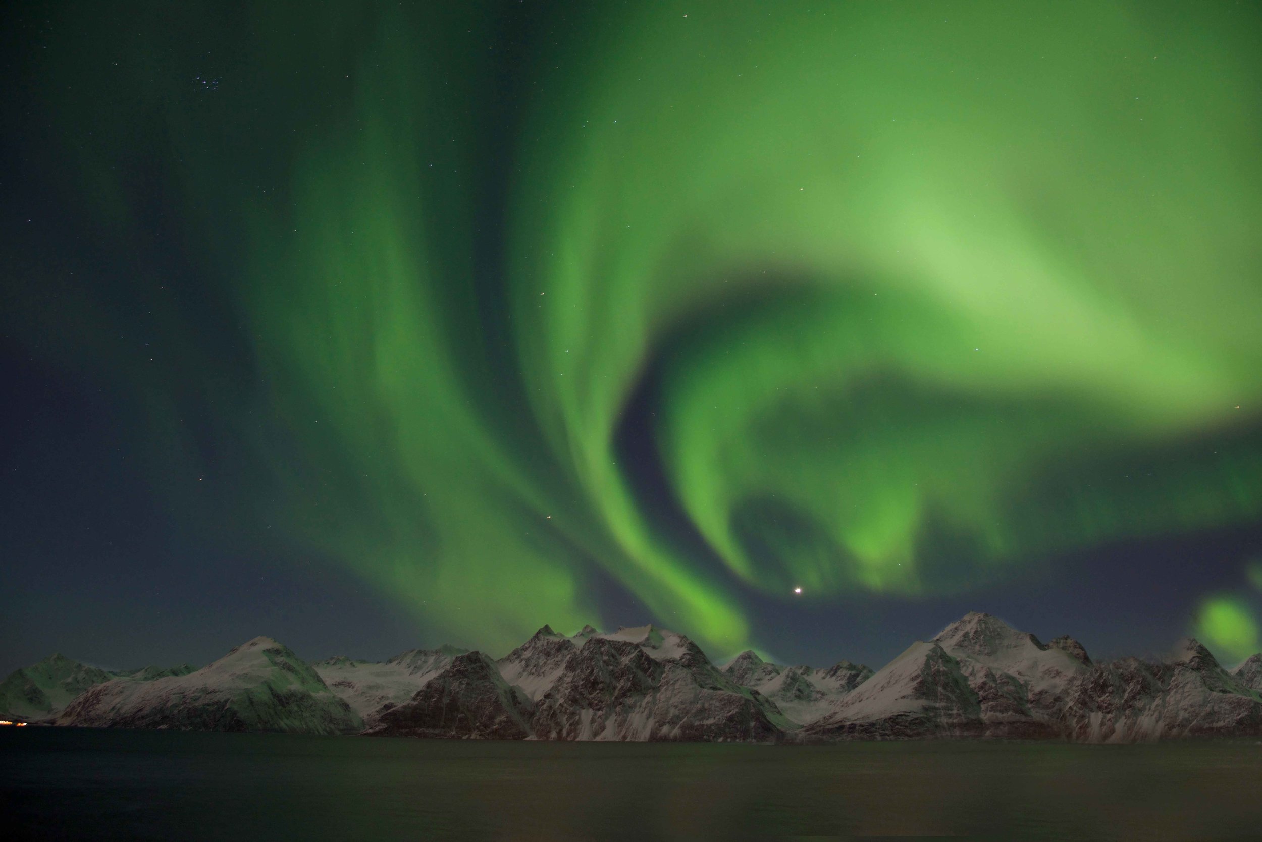 Northern lights, aurora borealis, Lyngen fjord, Lyngen Lodge, northern Norway. Image©thingstodot.com